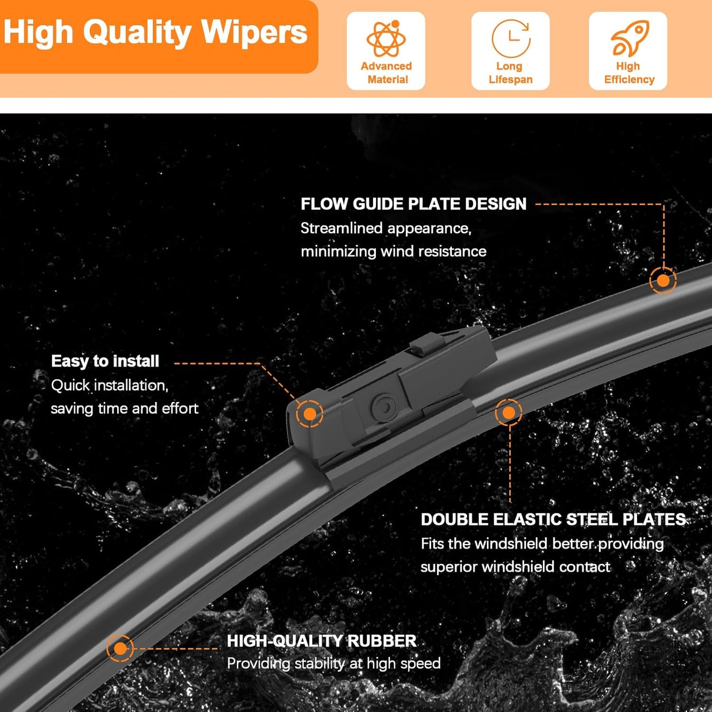 HULADAED® 26''+19''+16'' Windshield Wipers Replacement for Toyota Prius 2015 2014 2013 2012 2011 2010,Silicone Front Rear Wiper blades for MY Car-All Weather & Quiet(3 PACK)
