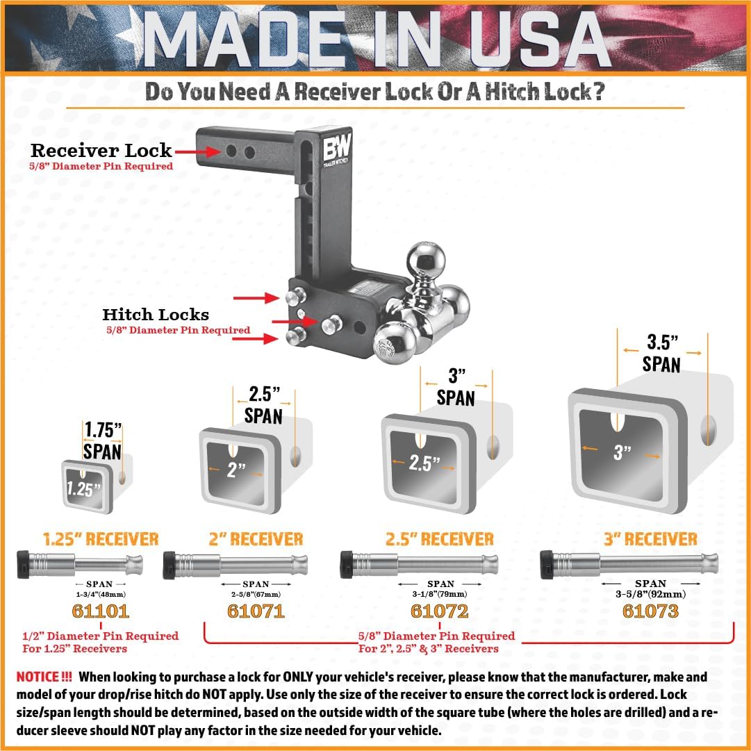 61450 | 2 Pack, Keyed Alike, Receiver Locks for 1.25" Receiver - Class I & II