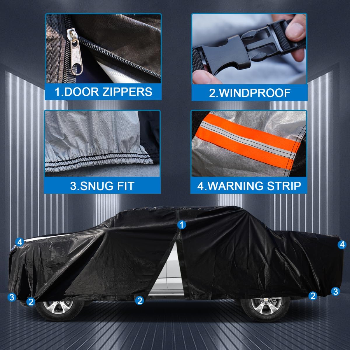 Nissan Titan Truck Cover Custom Fit 2015-2025 Crew Cab SB (5.5'-5.6') with Door Zipper, 12 Layers Full Exterior Pickup Truck Cover Waterproof All Weather,for Wind Dust Sun and UV Protection.