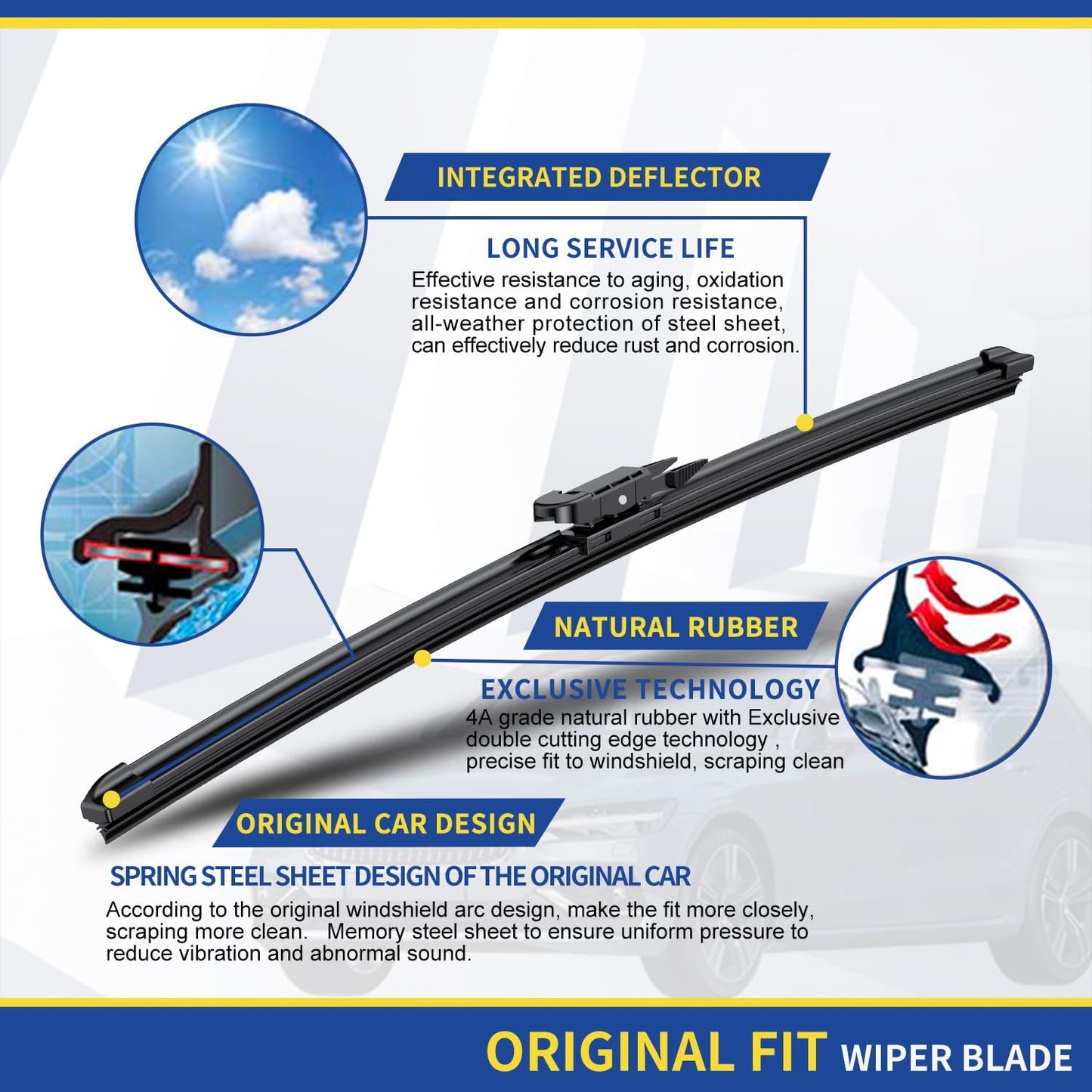 3 Wipers Factory Replacement For Mini Cooper 2013 R56 Original Equipment Windshield Wiper Blades Set - 18"+19"+10" Bayonet Wiper Arm (Set of 2) Not For J Hook