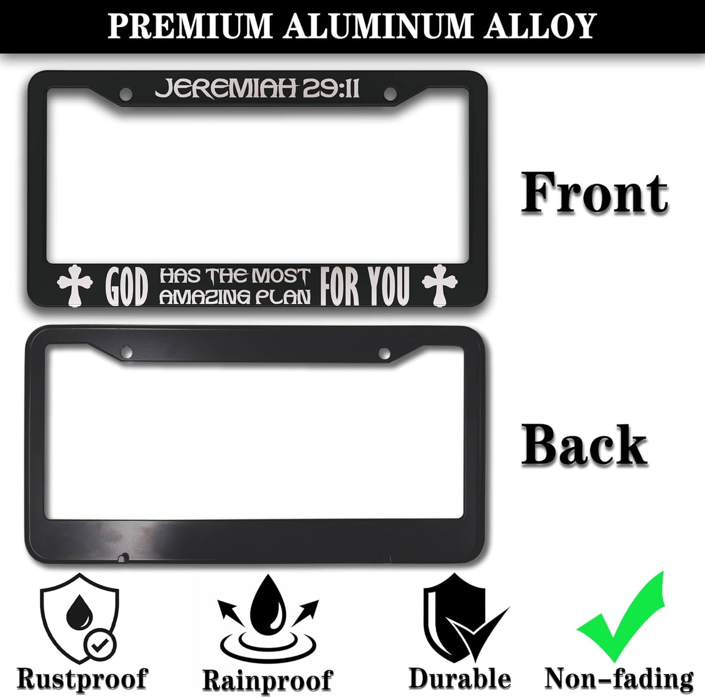 Plate Cover for Car Black and White License Plate Frames Jeremiah 29:11 God Has The Most Amazing Plan for You Aluminum Metal Car Accessory 2 Pack with Screw Covers Set