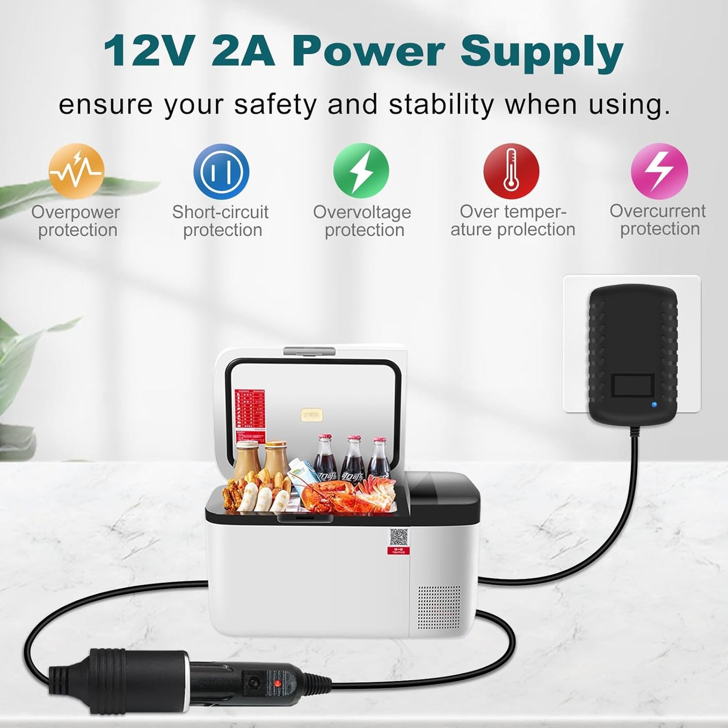 inShareplus 12V 2A 24W AC to DC Converter, 12 Volt Car Cigarette Lighter Adapter to Wall Outlet, 110V to 12V Power Supply for Car Devices, 2 Pack