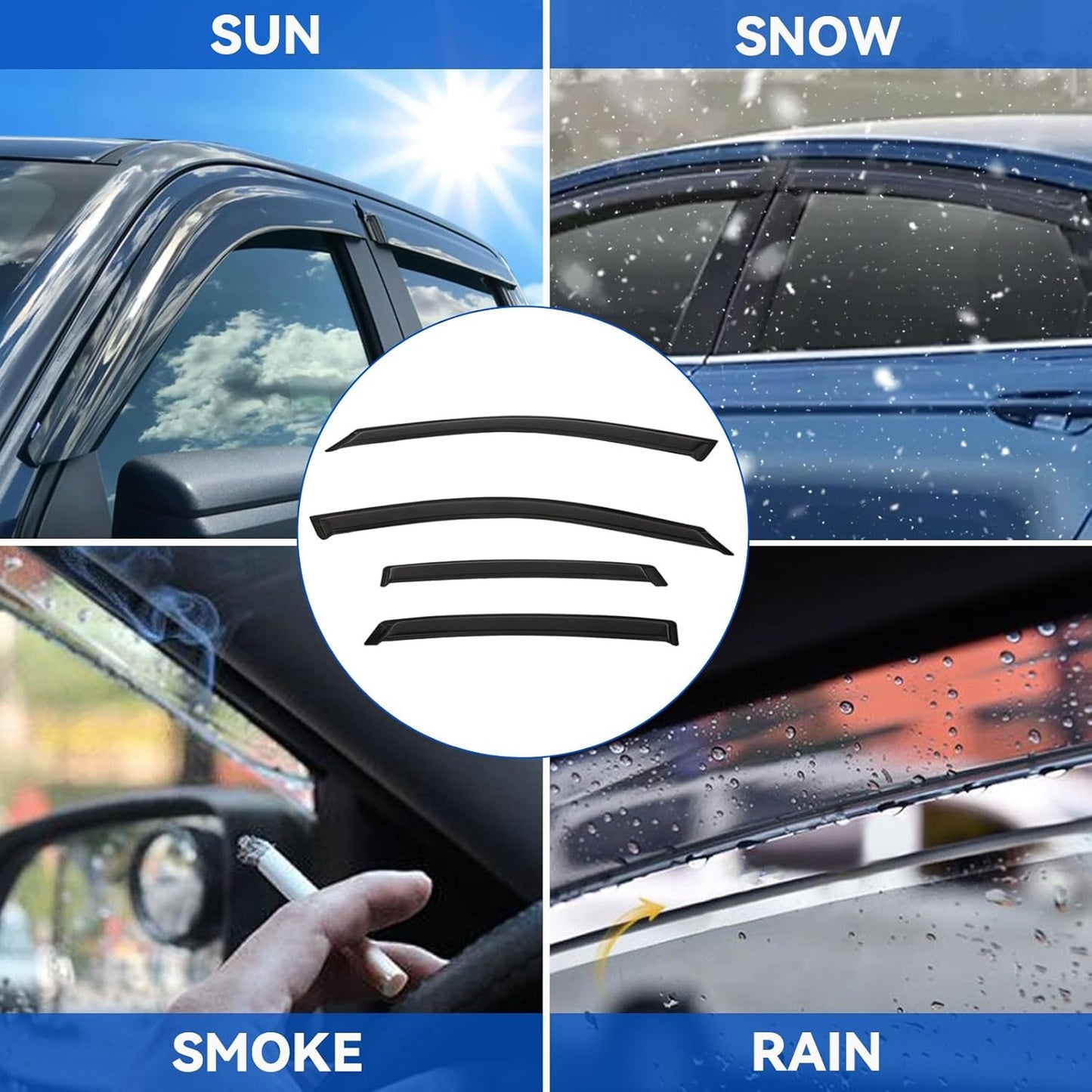 4pcs Window Visors Compatible with 2005-2009 Buick Lacrosse Front+Rear Smoke Tint Sun/Rain Guard Outside Mount Tape-On Vent 2006 2007 2008
