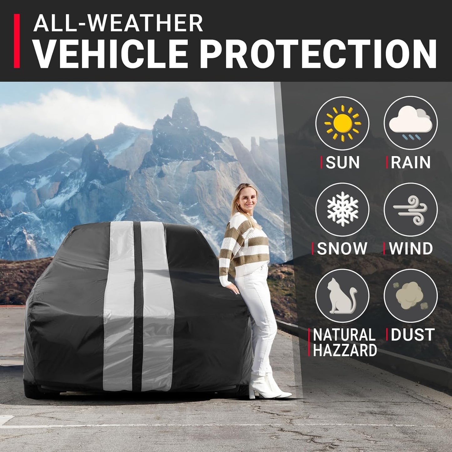 iCarCover Custom Car Cover for Chevy Aerosedan Fleetline (1941-1948) Waterproof All Weather Rain Snow UV Sun Protector Full Exterior Indoor Outdoor Car Cover (Stripe - Black/Gray)