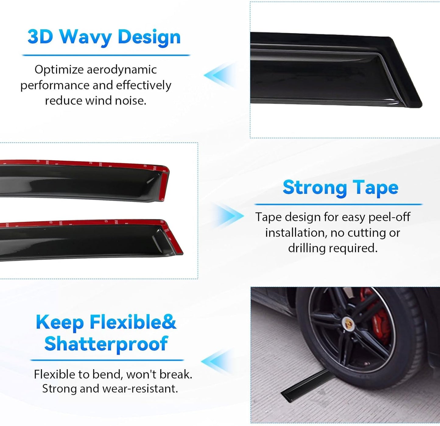 4pcs Front+Rear Smoke Tint Sun/Rain Guard Outside Mount Tape-On Vent Window Visors Compatible with 02-08 B6/B7 A4/A4 Quattro 04-08 S4/RS4 4-Door Sedan