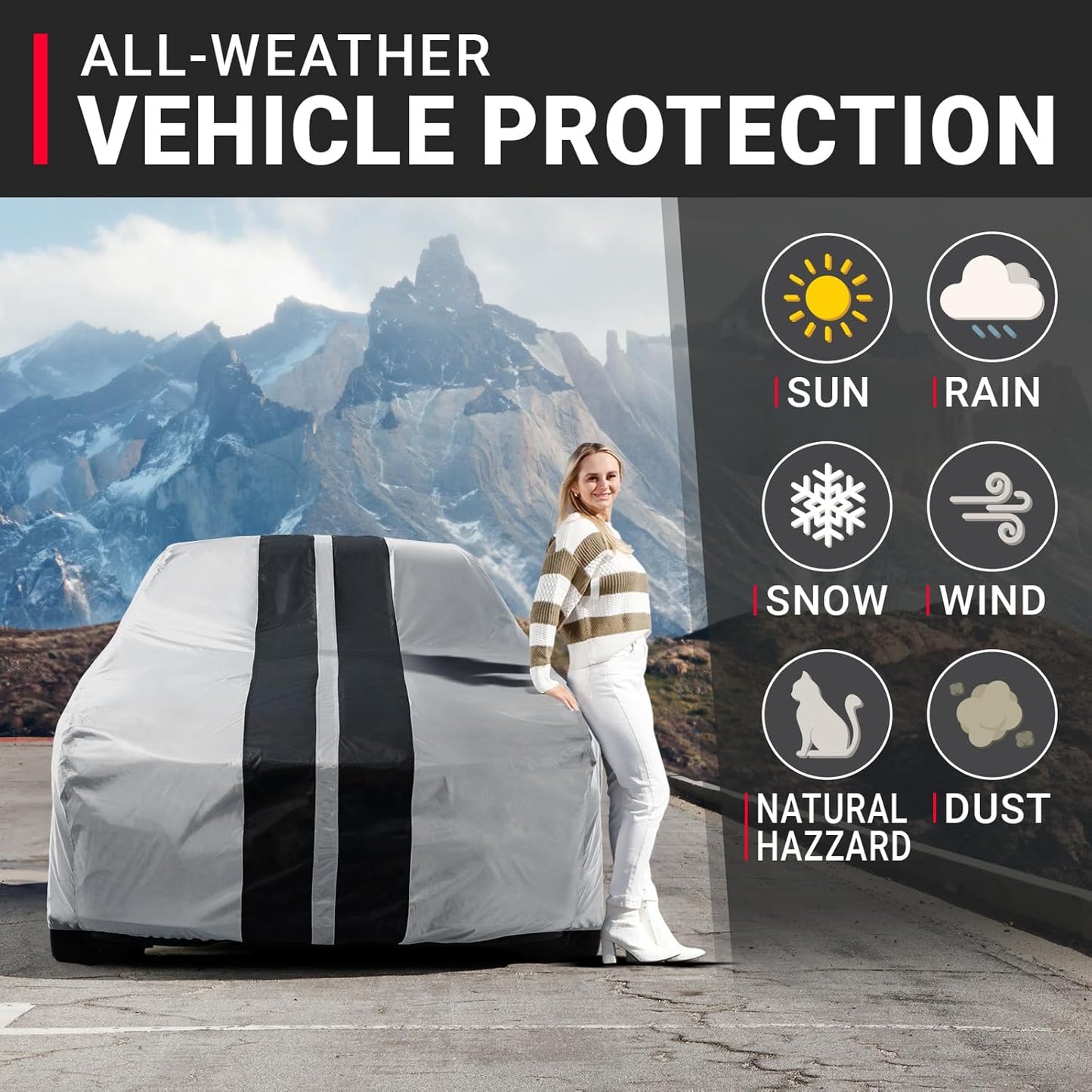 iCarCover Custom Car Cover for Chevy Camaro Z28, SS (1967-1973) Waterproof All Weather Rain Snow UV Sun Protector Full Exterior Indoor Outdoor Car Cover (Stripe - Gray/Black)