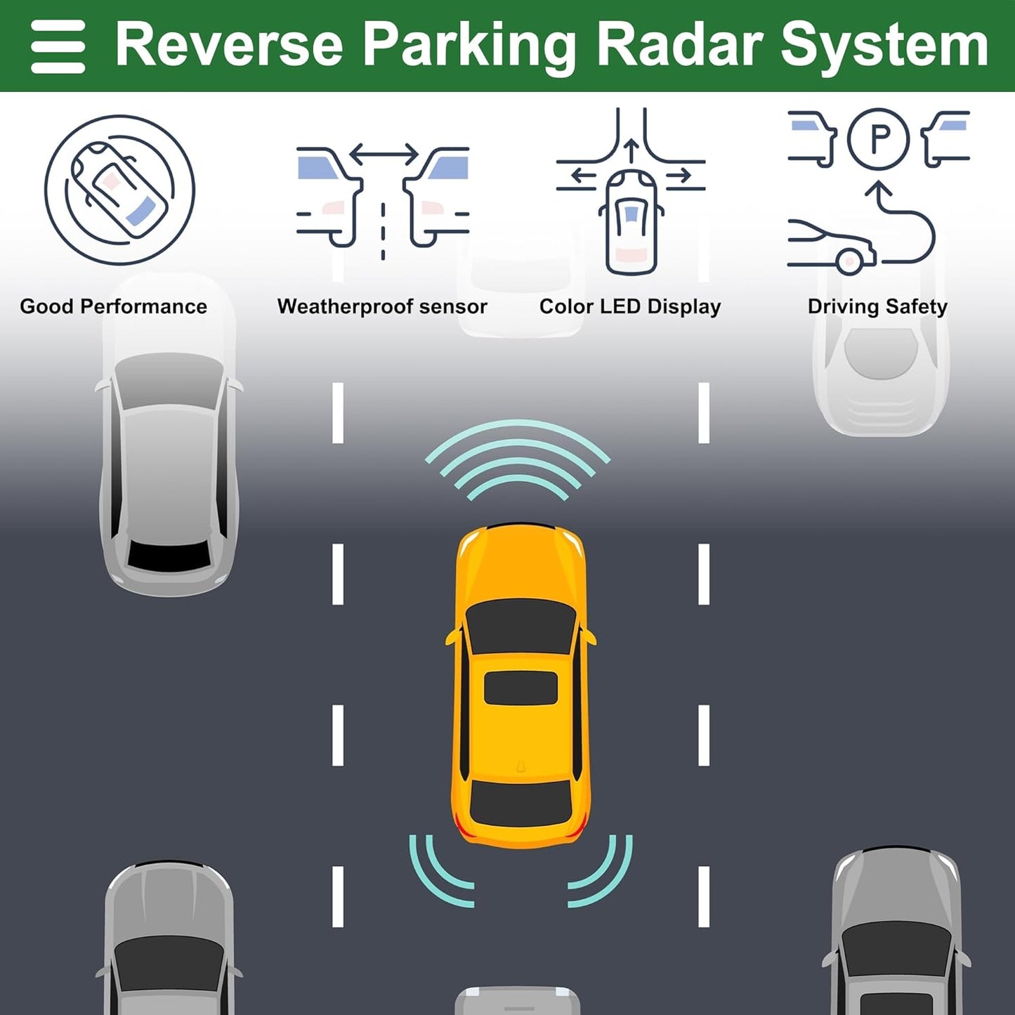 Motoforti Universal Car Auto Vehicle Reverse Backup Radar System Reverse Parking Sensors Alarm Buzzer Reminder Distance Detection Dark Blue 2Pcs Parking Sensors