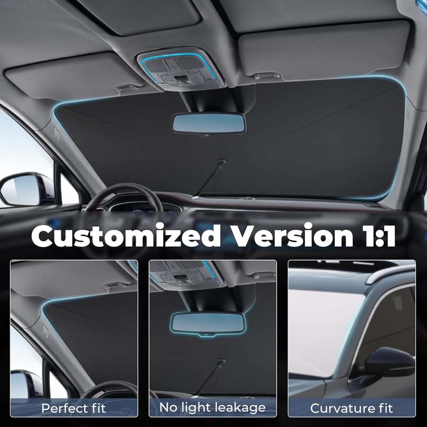 Windshield Sun Shade Umbrella: Custom Fit for 2007-2021 Toyota Tundra SR/SR5/Limited/Platinum/TRD Pro (XK50) - Double Thickened Foldable Front Window Sunshade, Superior UV & Heat Protection