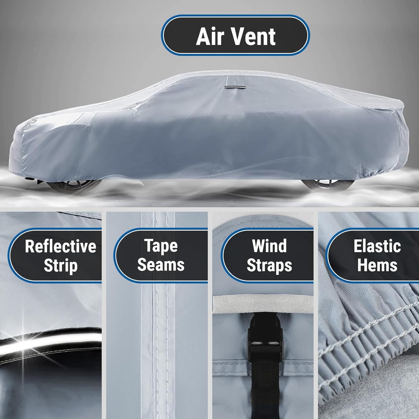 iCarCover Custom Car Cover for Chevy Impala Wagon (1971-1976) Waterproof All Weather Rain Snow UV Sun Protector Full Exterior Indoor Outdoor Car Cover (Stripe - Gray/Black)