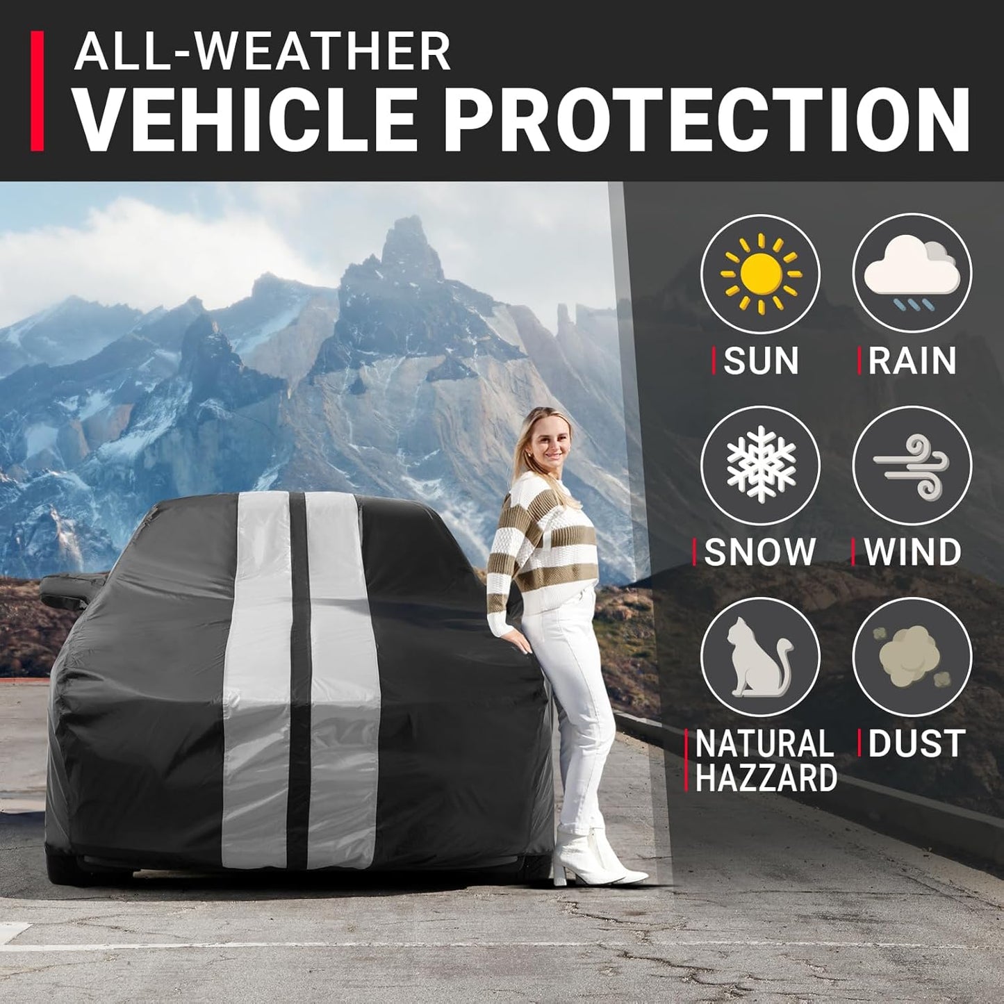 iCarCover Custom Car Cover for Buick Century Wagon (1984-1996) Waterproof All-Weather Rain Snow UV Sun Protector Full Exterior Indoor Outdoor Car Cover (Stripe - Black/Gray)