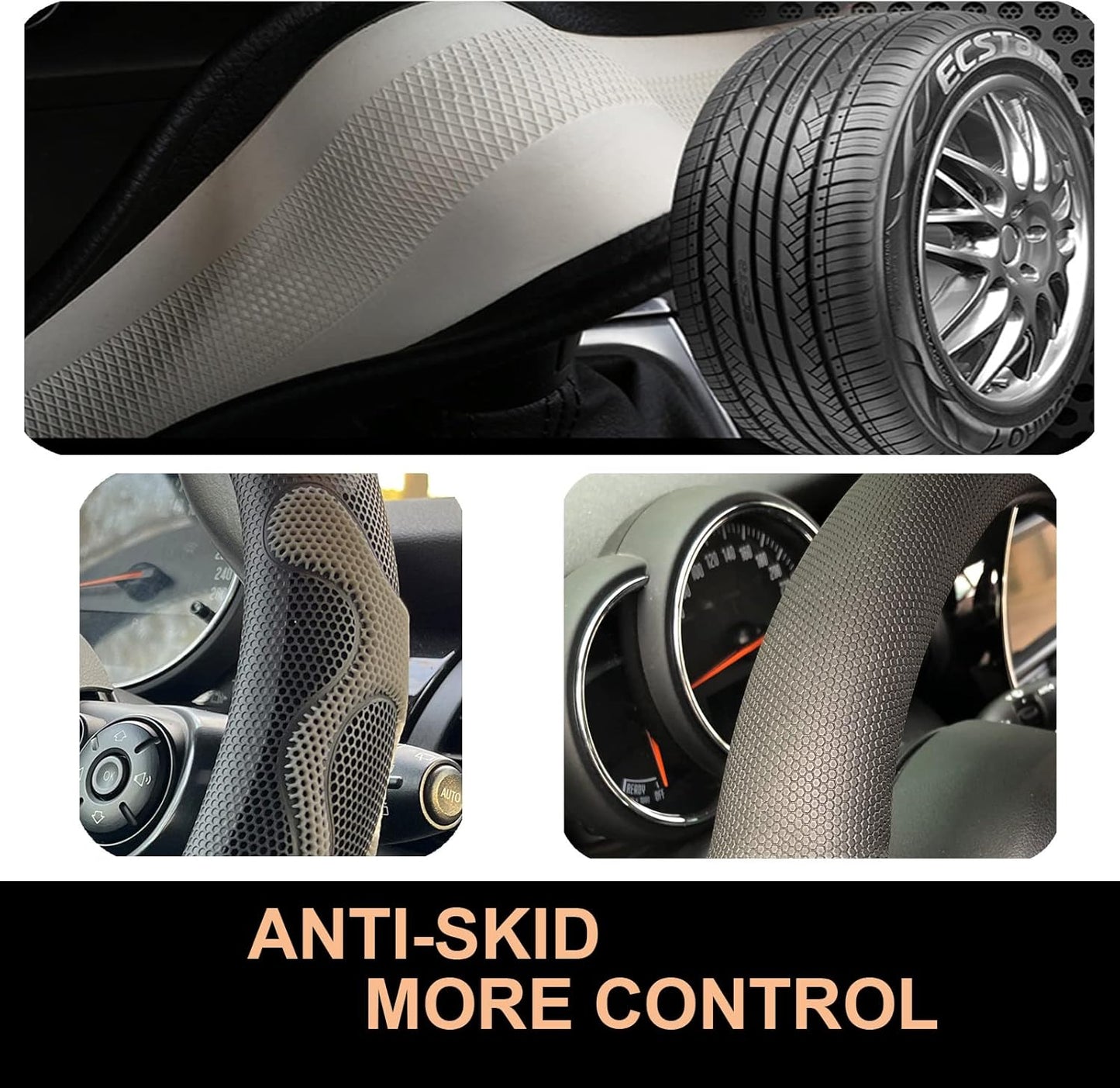 PINCTROT D Shaped Comfy Grip Steering Wheel Cover, Anti-Slip Design, Flat Bottom 14.5-15 Inch(Silicone Gray)