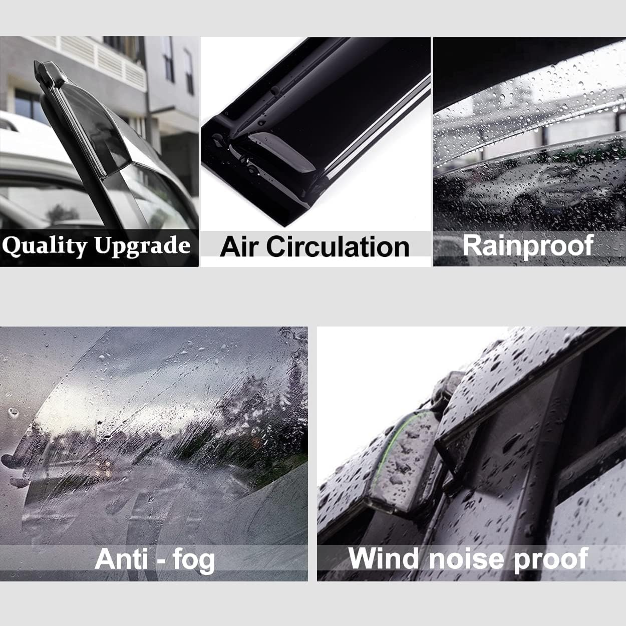94079 Side Window Visors Wind Vent Deflector,4pcs Outside Mount Tape-On Nice Sun Rain Guards Set fit for 2009-2019 Ford Flex,Dark Smoke Window Shade