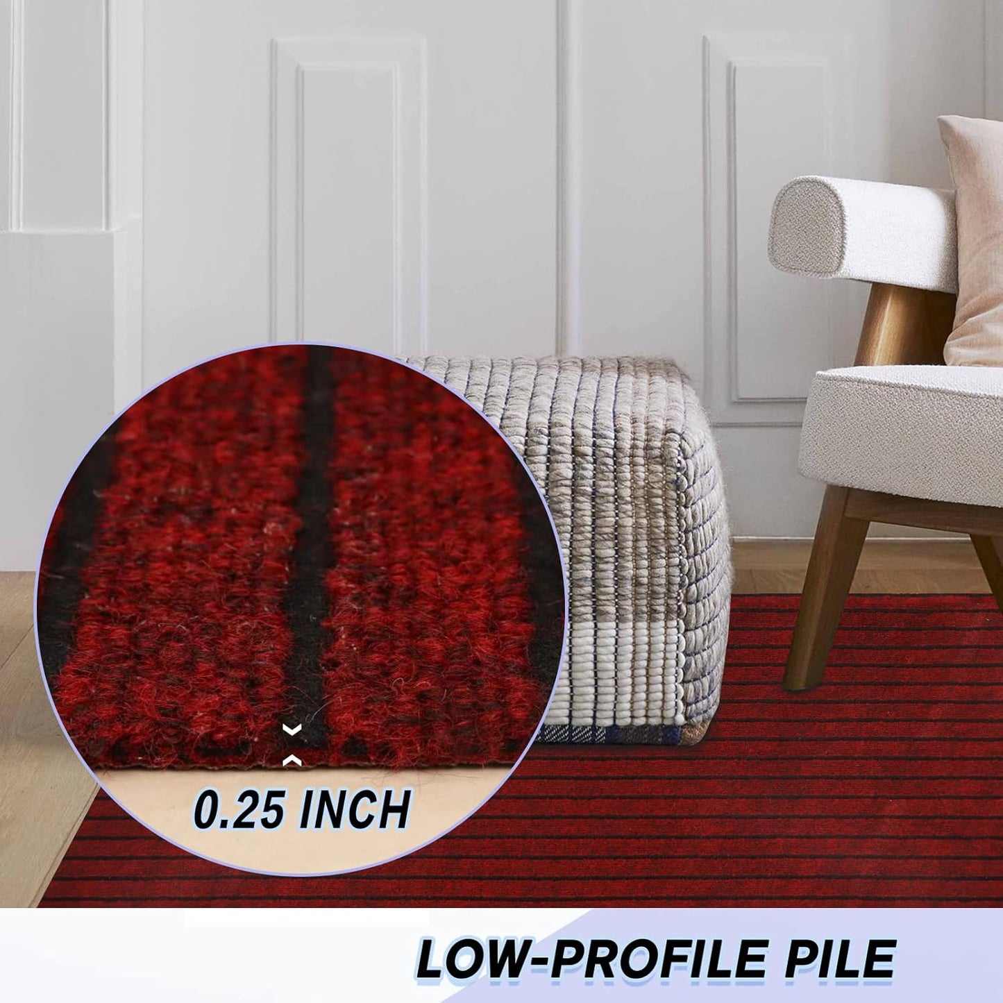 Custom Size Backed Non-Slip Area Rugs Runner, Easy Clean, Waterproof Runner Rugs for Hallway Entryway, Kitchen, Laundry, 4FT x 10FT, Red Stripe