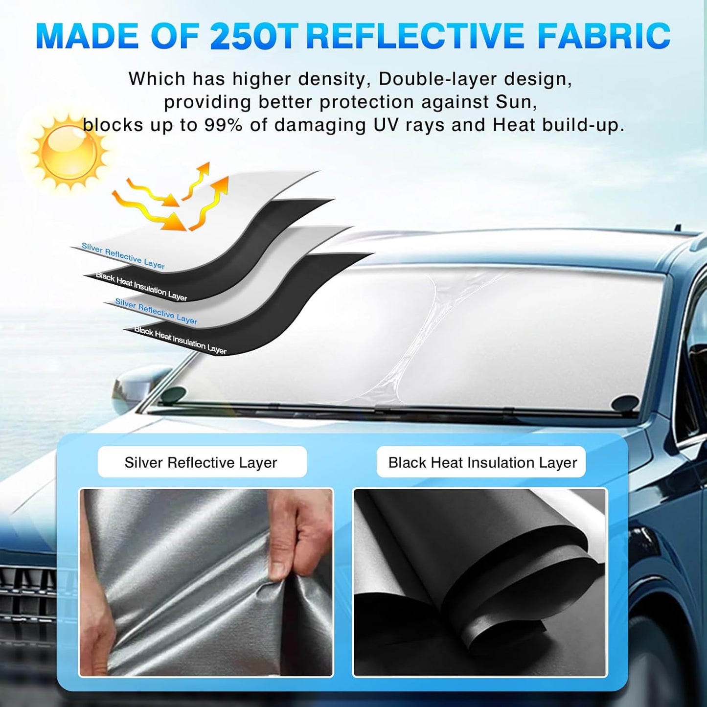 KUST Windshield Sun Shade for Dodge Caravan Mini Van 2008-2020 (NOT for Dodge Grand Caravan) Window Sunshade Sun Visor Protector Foldable Blocks UV Rays Keep Your Car Cooler