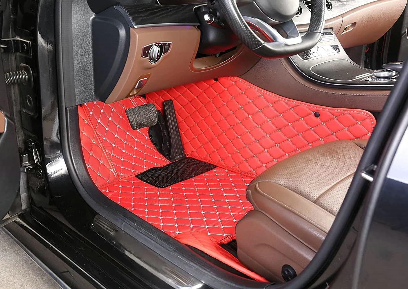 Custom Artificial Leather Waterproof All-Weather Car Floor Mats Fit for 99% Sedan SUV Sports Car Vehicle Car Mat (Blue Black Beige)