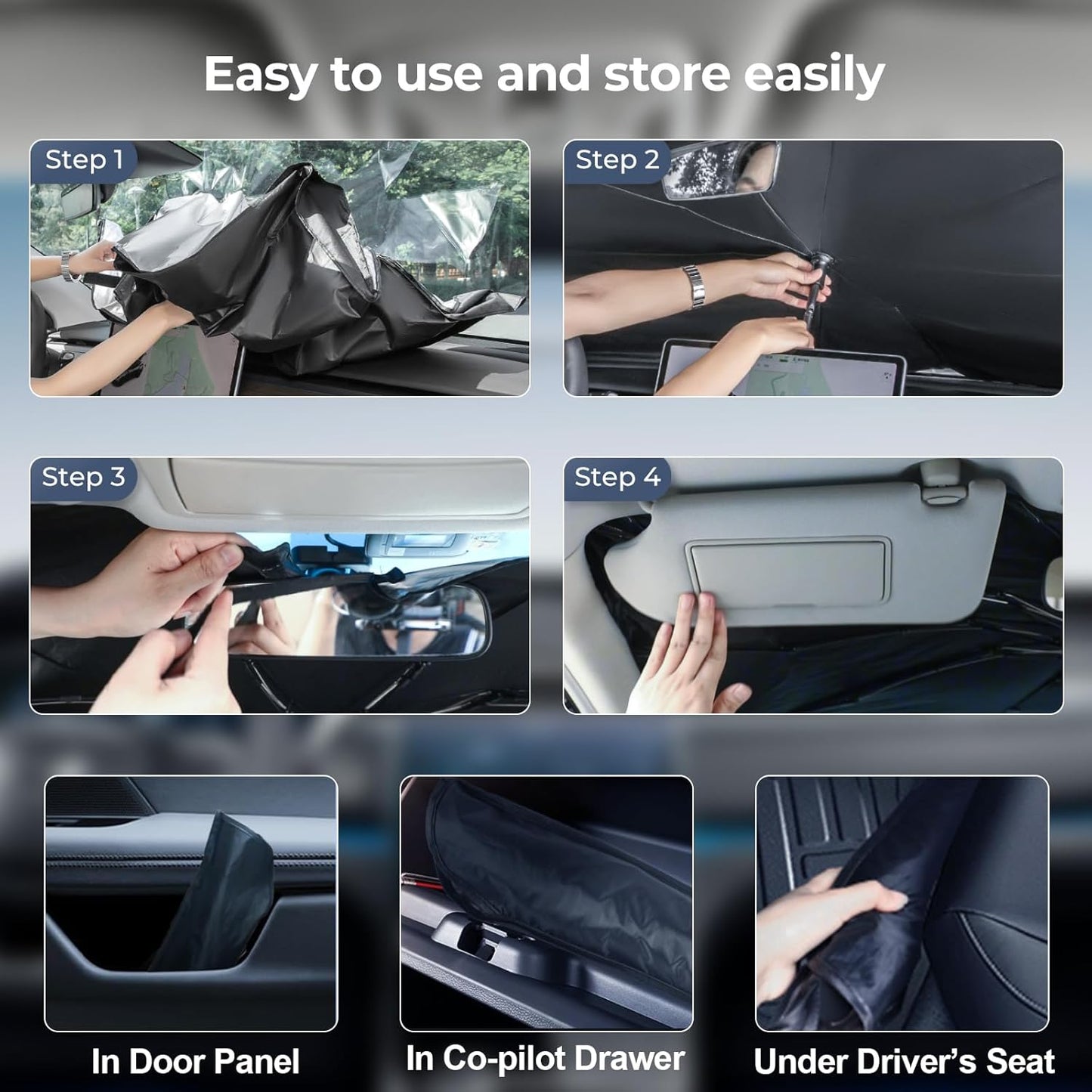 Windshield Sun Shade Umbrella: Custom Fit for 2007-2021 Toyota Tundra SR/SR5/Limited/Platinum/1794 Edition/TRD Pro (XK50) - Foldable Front Window Sunshade, UV & Heat Protection, Keeps Pickup Cool
