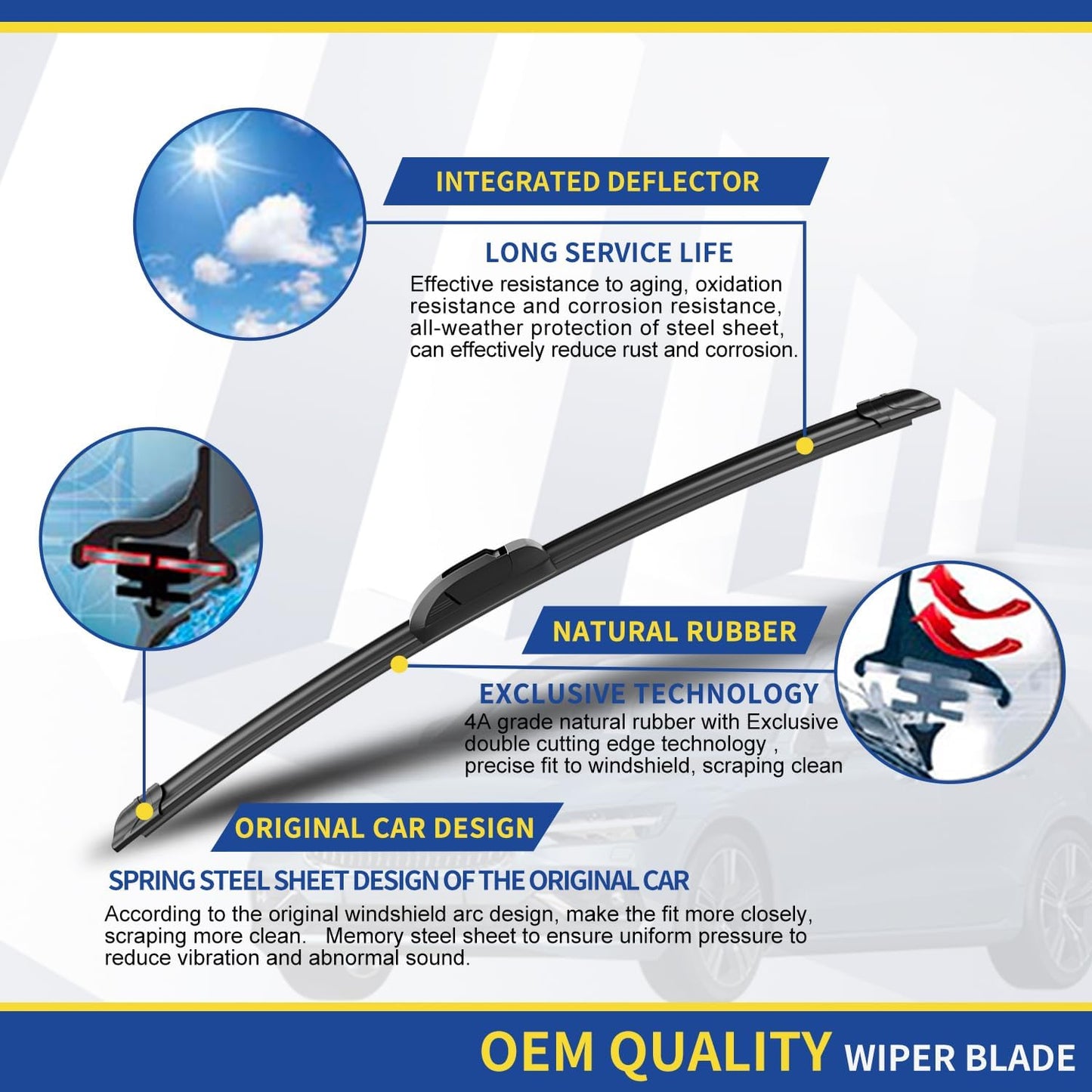 3 Wipers Factory Replacement For 2004 2005 2006 2007 2008 2009 Toyota Prius -Original Equipment Windshield Wiper Blades Set 26"+18"+16" (Set of 3)