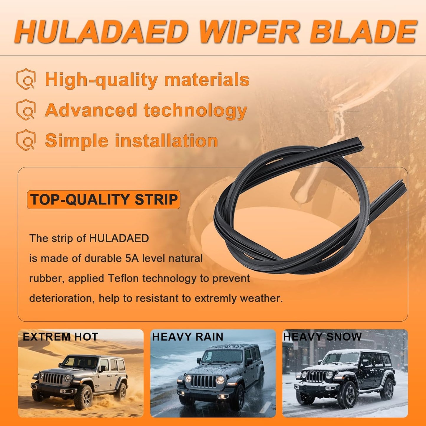 HULADAED® 26''+16''+14'' Windshield Wipers Replacement for Honda CR-V 2011-2007 Acura RDX 2007-2018 Nissan LEAF 2018-2022,Silicone Front Rear Wiper blades for MY Car-All Weather & Quiet(3 PACK)