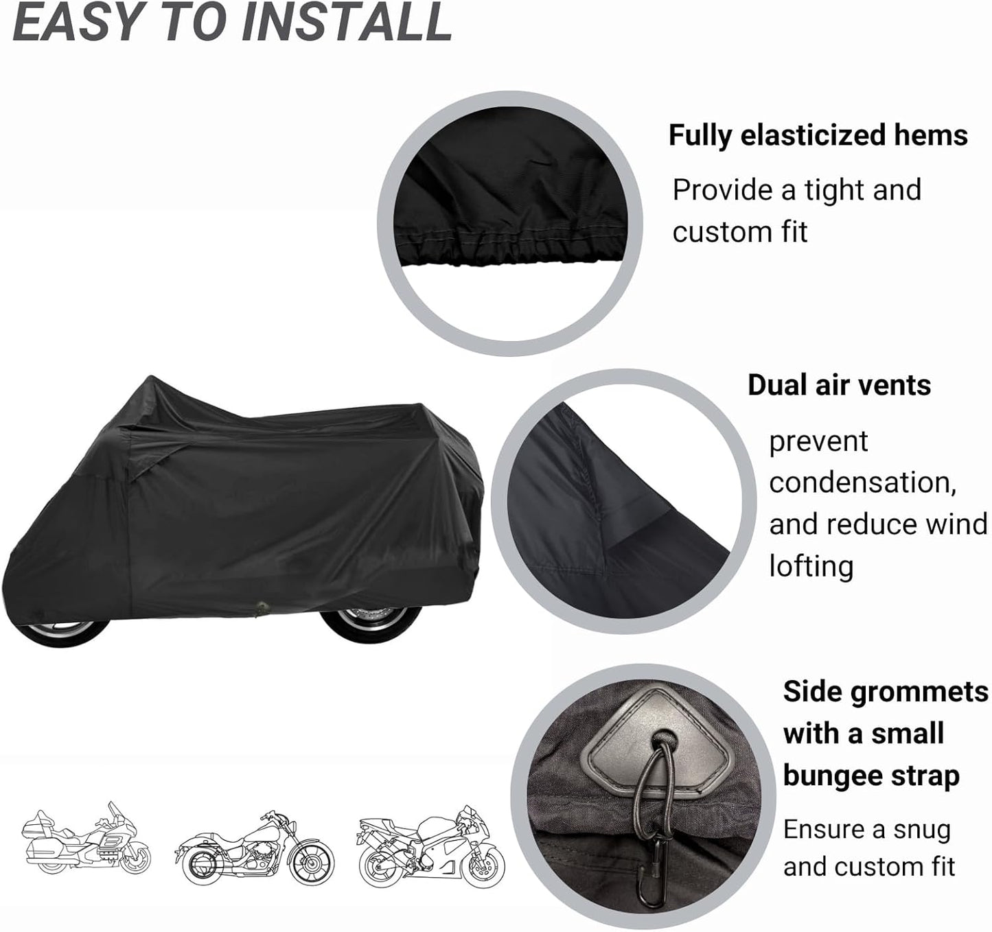 Deluxe Motorcycle Cover, Waterproof All Weather Outdoor Protection Universal Motorcycle Cover, Fade & Tear Proof Polyester fits Motorbike up to 97" L