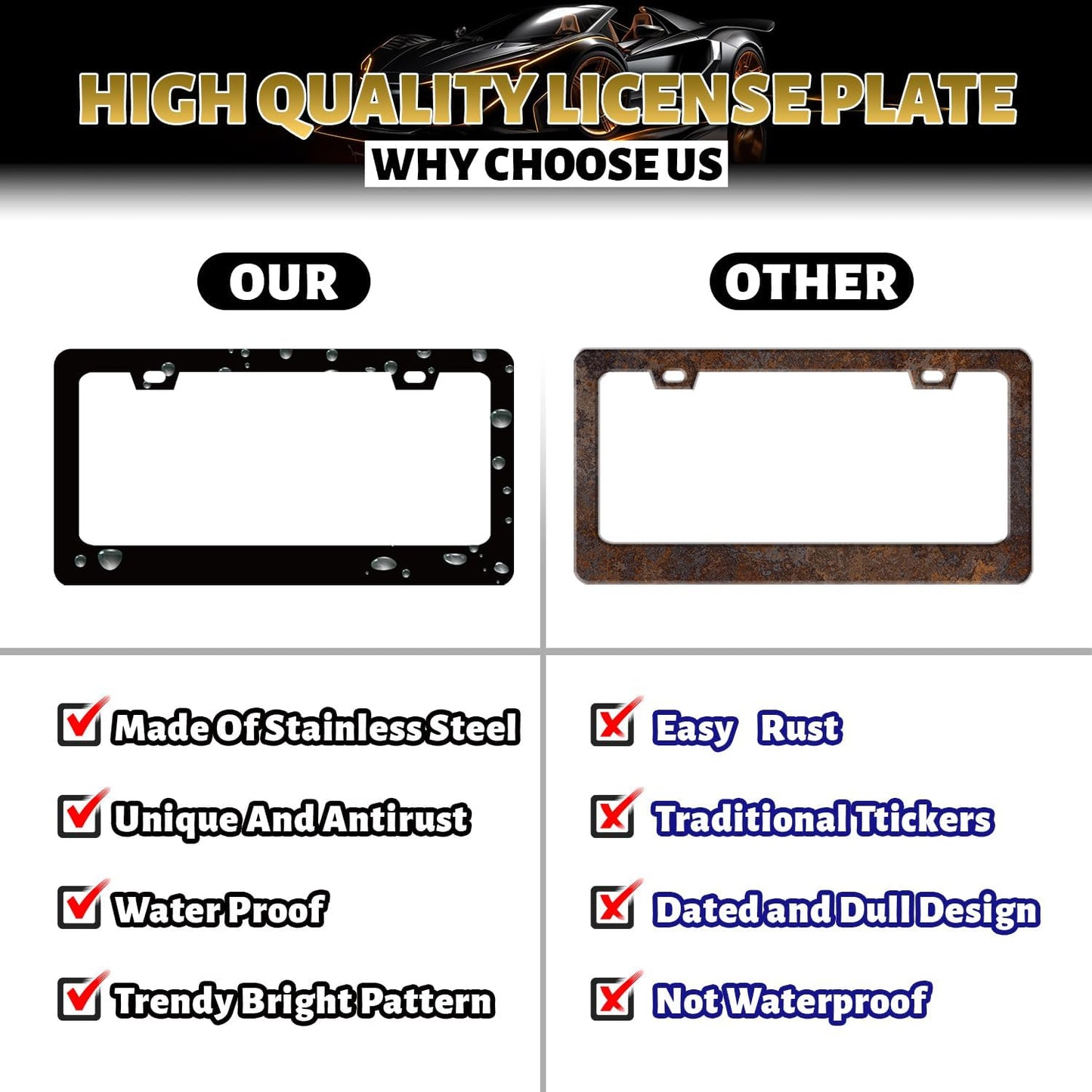 Moon License Plate Frame Clouds Stars Starry Sky License Plate Stainless Steel Funny Black Accessories Cars Decor 12.2 X 6.2 Inch with 2 Holes and Screws Fits Standard Us Ca Vehicles