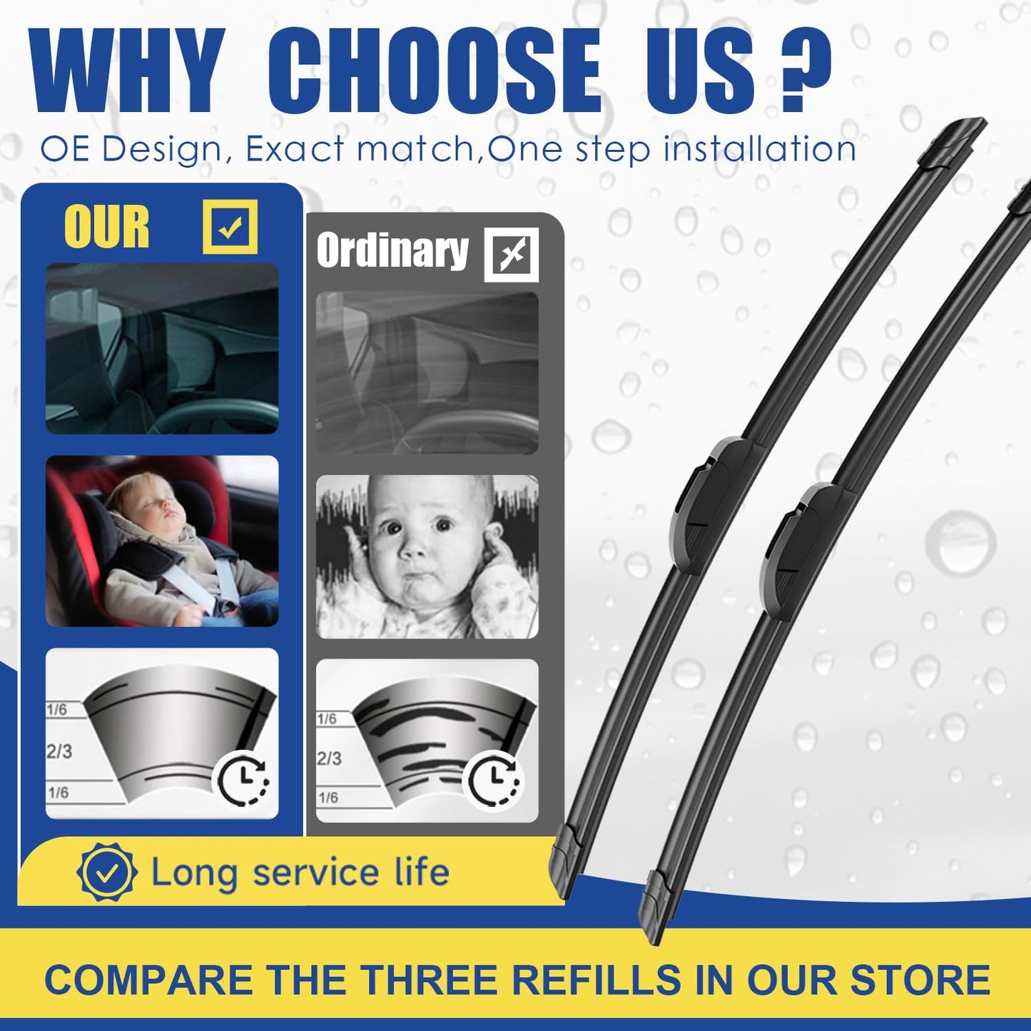 3 wipers Replacement For 2006 2007 2008 2009 2010 2011 2012 Toyota Rav4 Original Equipment Windshield Wiper Blades Set 24"+17"+12" (Set of 3) U/J HOOK