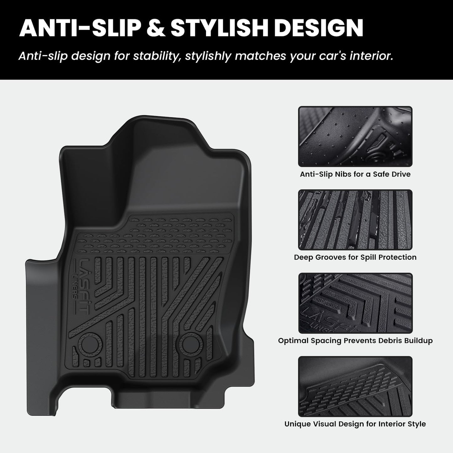 LASFIT Floor Mats for Toyota 4Runner 2025-2026 (Only fit Hybrid) wtih Trunk mat&backrest mat, All Weather TPE Custom Fit Floor Liner for 4 Runner TRD/Limited/Platium 6th gen Front&Rear Car Mats, Black