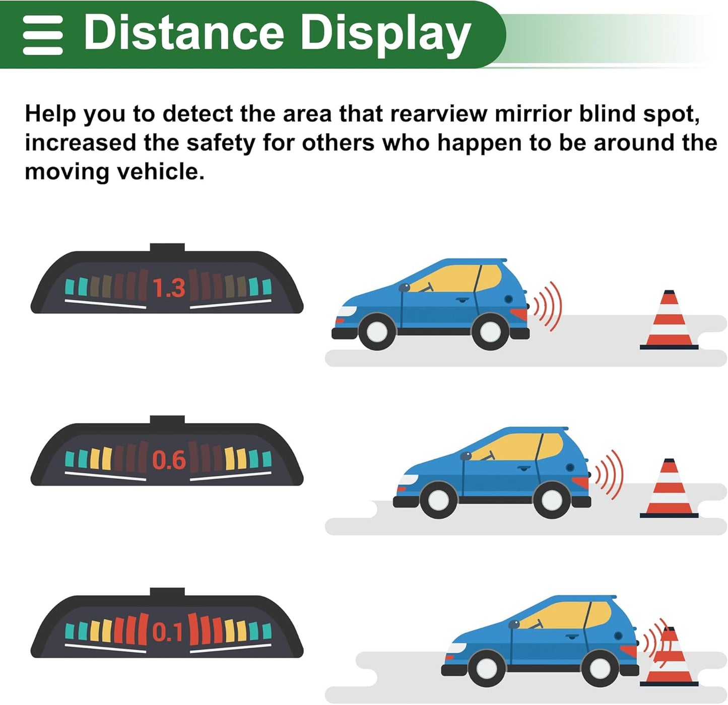 Motoforti Universal Car Auto Vehicle Reverse Backup Radar System Reverse Parking Sensors Alarm Buzzer Reminder Distance Detection Black 8 Parking Sensors