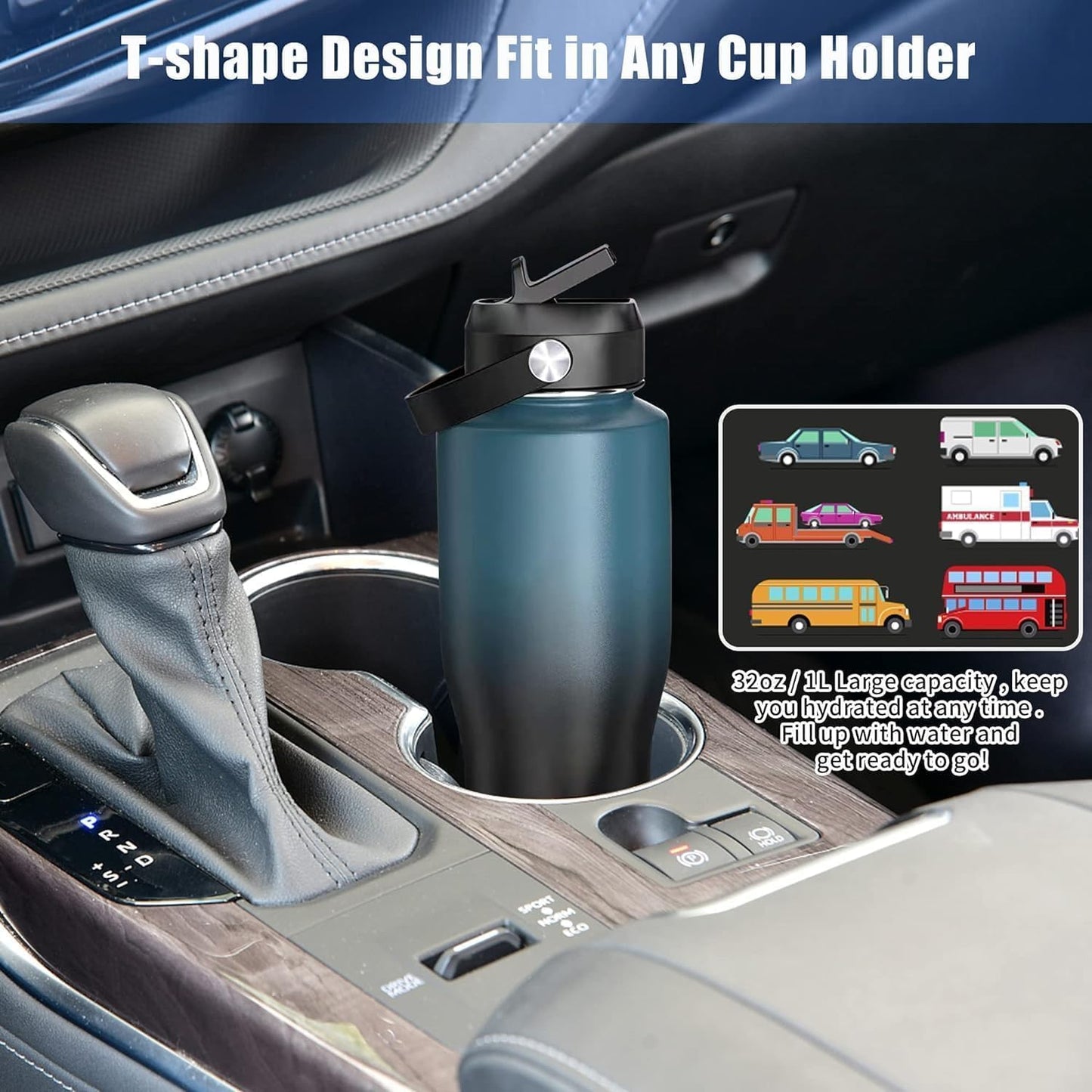 SENDESTAR 32oz Water Bottle Wide Mouth Stainless Steel Vacuum Insulated Double Wall with 2 Straw Lids Fit in Any Car Cup Holder
