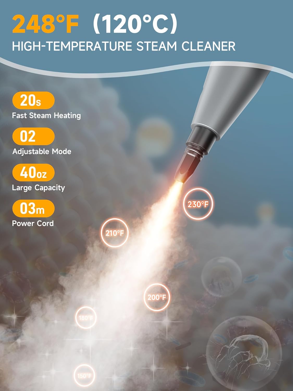 Yadea Handheld Steam Cleaner, Multi-Purpose Portable Steamer for Home, Car, Carpet, Tiles & Furniture – Fast Heat-Up, Dual Steam Modes, 6 Accessories, Chemical-Free Cleaning