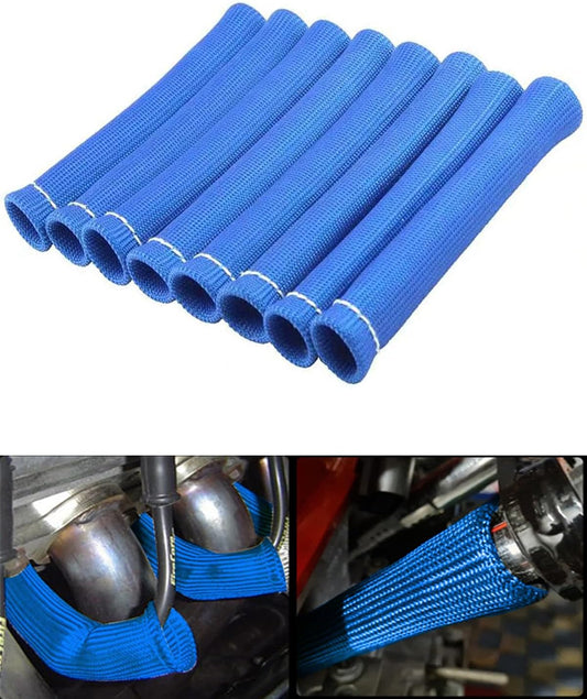 Spark Plug Wire Boots Cover - 8 PCS 2500° Spark Plug Heat Sleeve, 6 Inches Spark Plug Wire Heat Shield Protector Protection Replacement for LS1 / LS2 SBC BBC 350 454 Car Truck, Blue