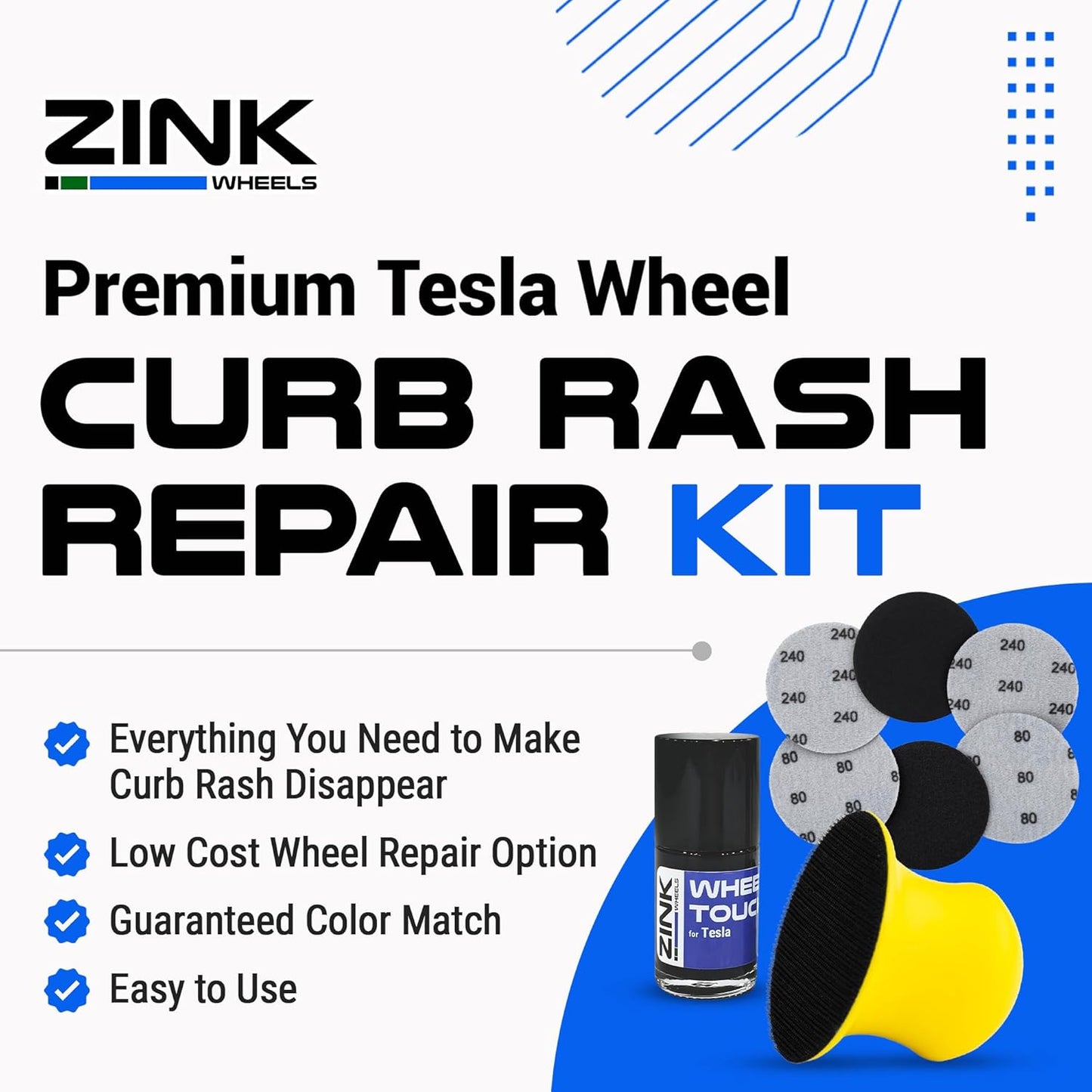 Premium Tesla Wheel Curb Rash Repair Kit for Model S 19-inch Grey Tempest Rims - DIY Kit with Color-matched Touch Up Paint - Made in USA