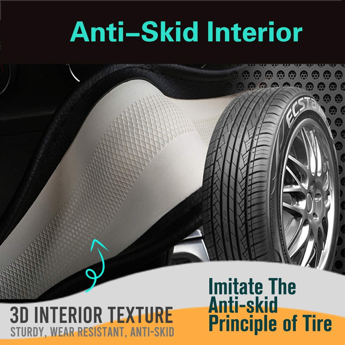 PINCTROT Large Size Steering Wheel Cover Great Grip with 3D Honeycomb Anti-Slip Design, 15.5-15.75 Inch (All Black)