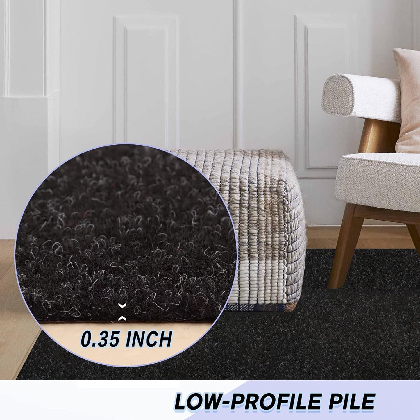Custom Size Backed Non-Slip Area Rugs Runner, Easy Clean, Waterproof Runner Rugs for Hallway Entryway, Kitchen, Laundry, 3FT x 82FT, Black