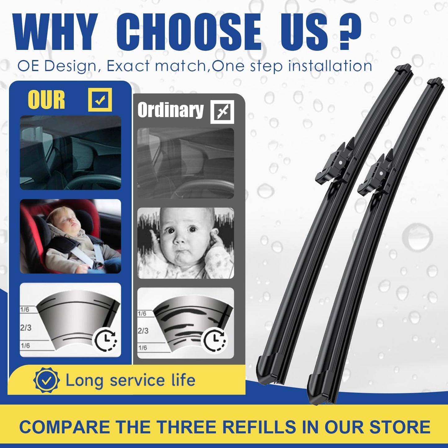 2 wipers Replacement for Volvo V70 XC70 2005-2007 XC90 2005-2014 S80 2004-2006 S60 2005-2009 Original Equipment Replacement Windshield Wiper Blades - 24"+22" (Set of 2)