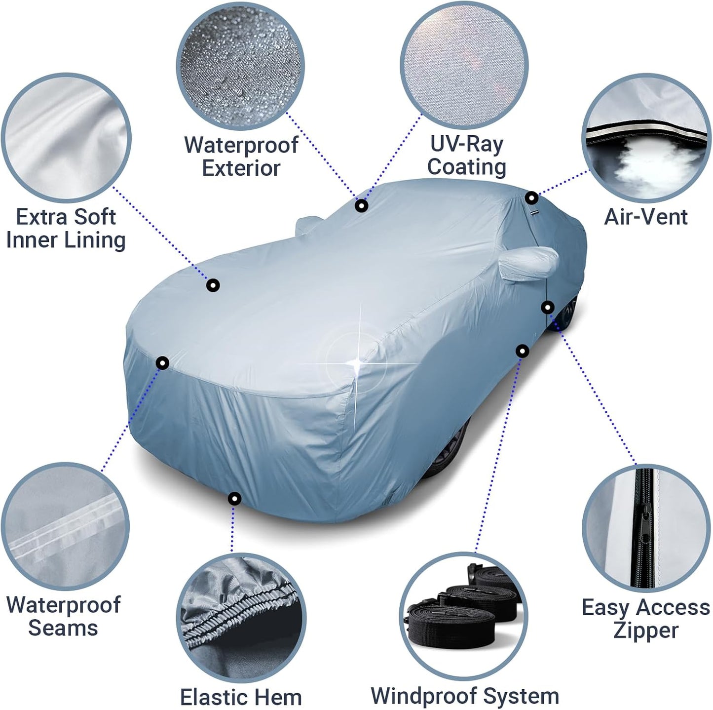 iCarCover Premium Car Cover for 2004-2022 Chevy Aveo Sedan Heavy Duty Waterproof All-Weather Automobiles Custom Fit Indoor Outdoor UV Snow Protection Covers with Straps and Bag