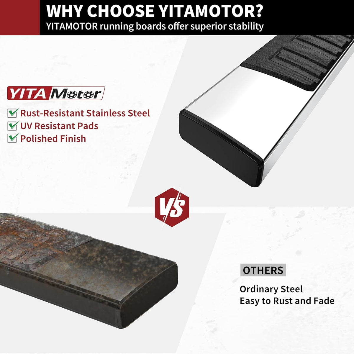 YITAMOTOR 6 inches Running Boards Compatible with 2007-2018 Silverado/GMC Sierra 1500 & 2500HD 3500HD Crew Cab, 2019 Silverado/Sierra 2500HD 3500HD Side Step Nerf Bar (Gas Engine ONLY)