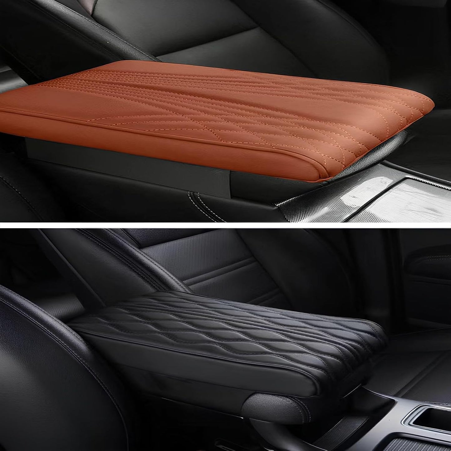 Leather Car Armrest Box Mat - 2023 New Waterproof Car Center Console Cover Mat, Universal Armrest Mat, Leather Car Armrest Cover for SUV/Truck/Vehicle (B-Coffee)