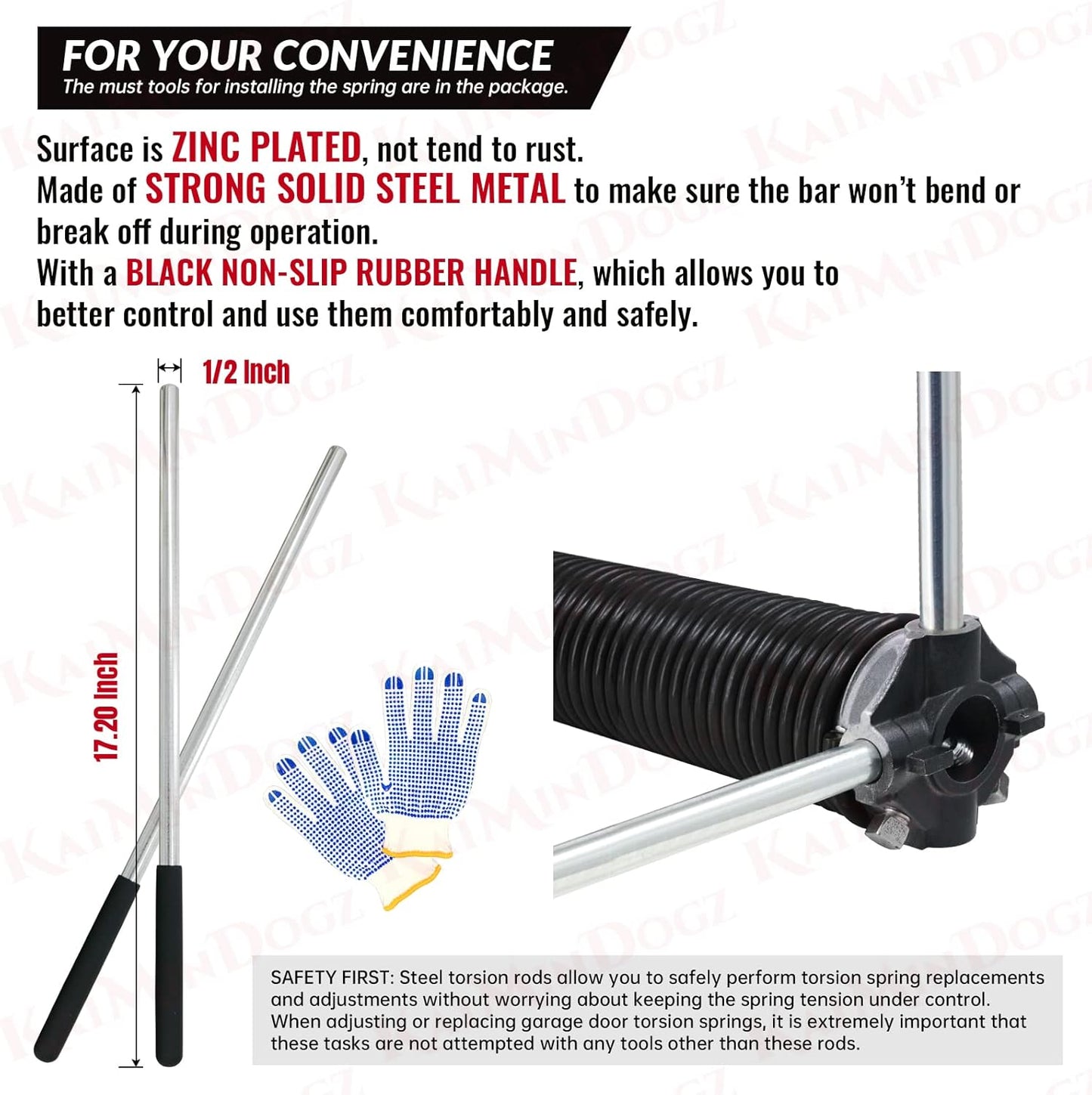 Pair of 1.75" Garage Door Torsion Springs Set with Non-Slip Winding Bars&Gloves, High Precision Electrophoresis Oil-Free Black Coated for Replacement, MIN 16,000 Cycles (0.250 x 1.75"x 34")