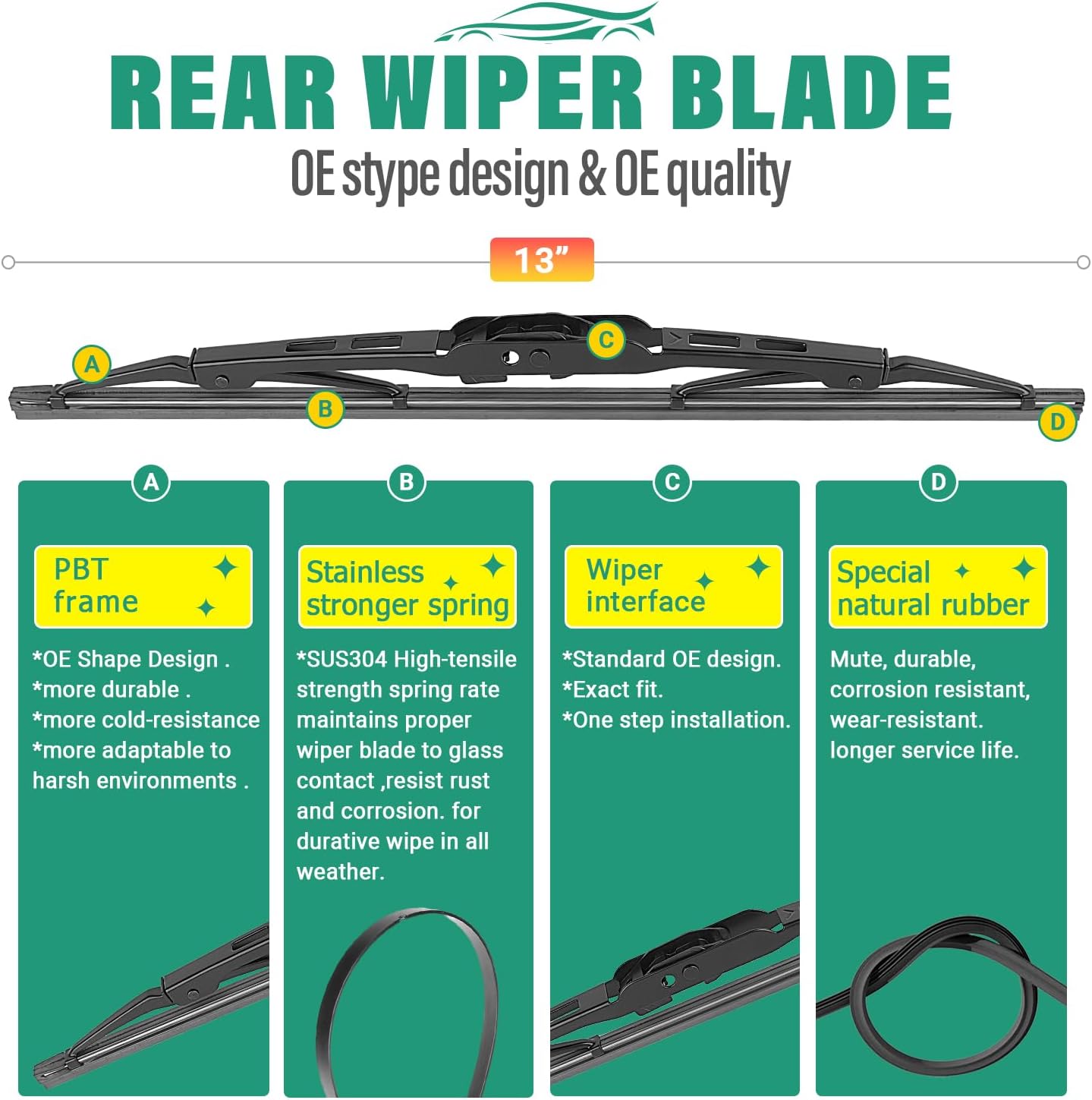 24" 21" 13" Windshield Wiper Blades Replacement for Chevy Chevrolet Traverse 2012 2013 2014 2015 2016 2017 Premium All Weather Front Rear Wipers Set - OEM Quality (Pack of 3)