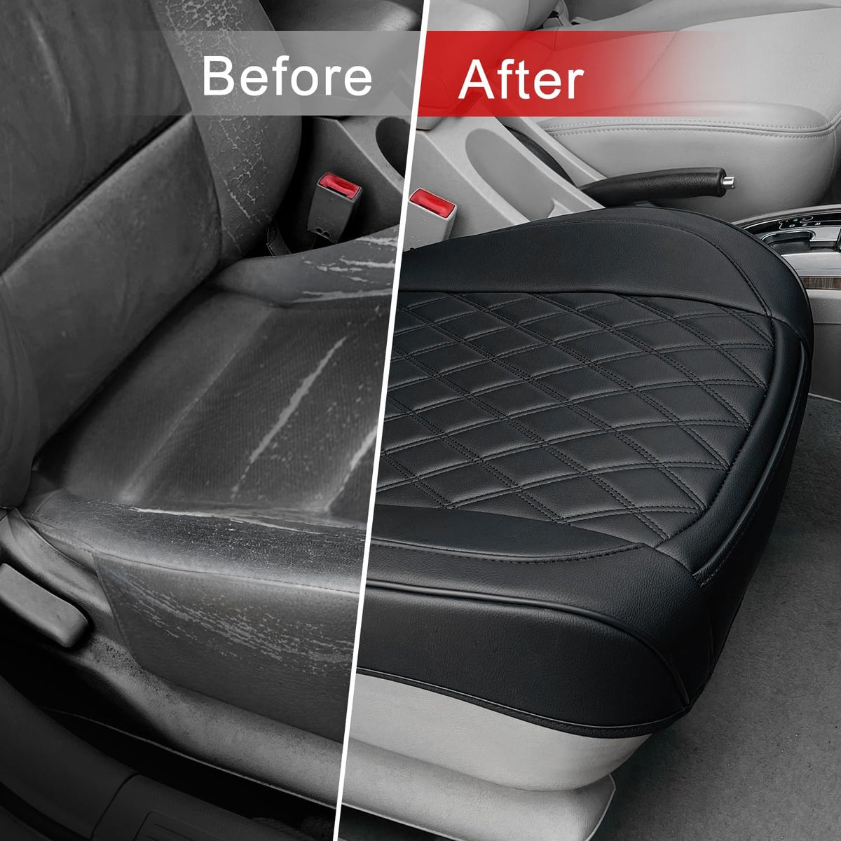1 Pack Leather Front Car Seat Cover Bottom Car Seat, Anti-Slip and Full Wrap Driver Car Seat Protectors, Luxury Waterproof Bottom Auto Seat Cushion Pad Mat for Most Vehicles(Black)