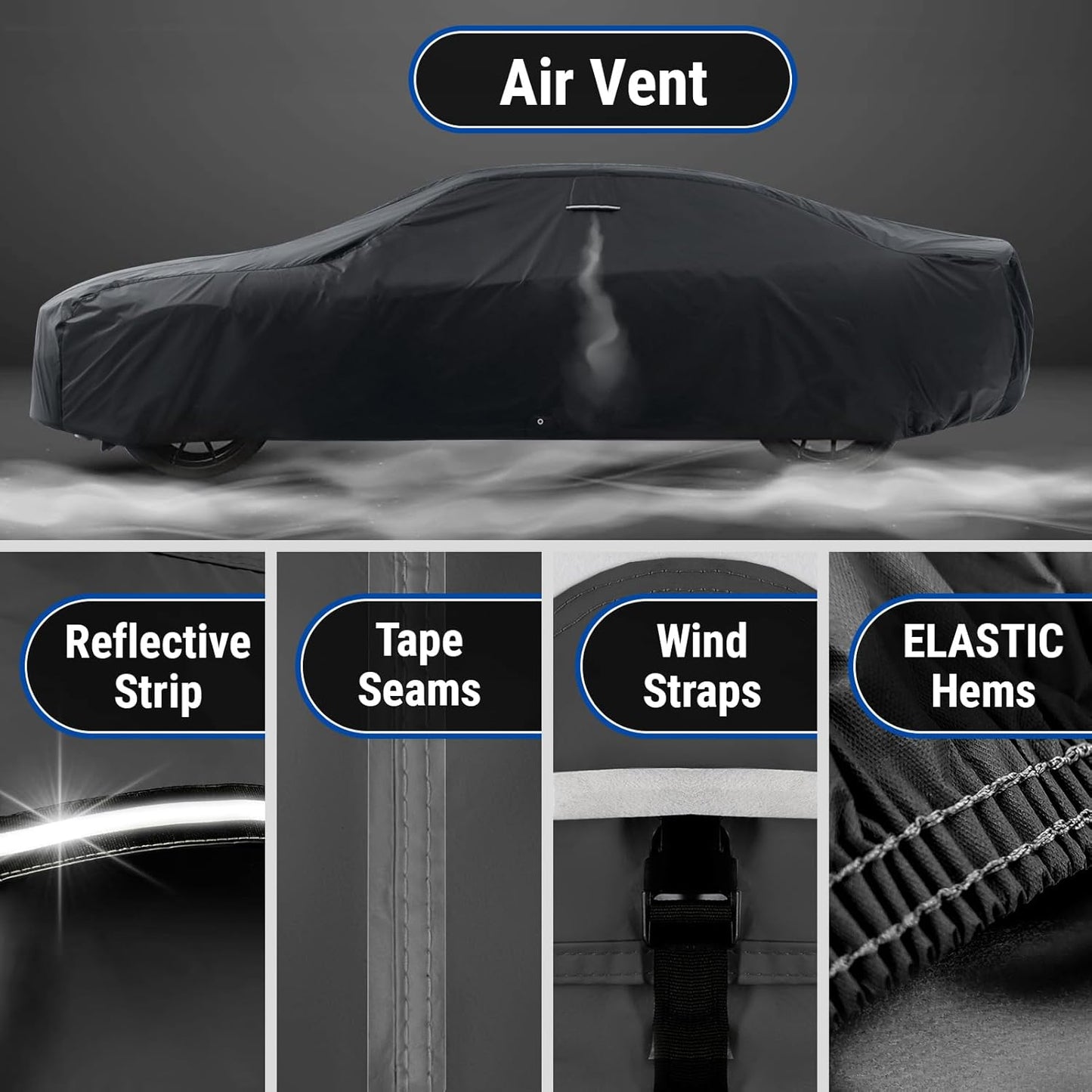 iCarCover Custom Car Cover for Chevy Del Ray (1954-1957) Waterproof All Weather Rain Snow UV Sun Protector Full Exterior Indoor Outdoor Car Cover (Stripe - Black/Gray)