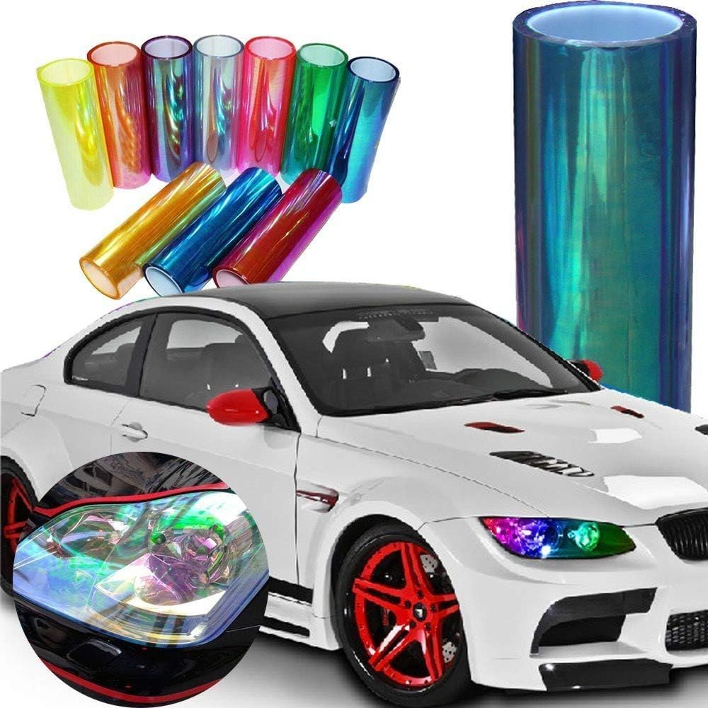 LED LIGHT 12 by 48 inches Self Adhesive Shiny Chameleon Headlights Tail Lights Fog Lights Films,Film Sheet Sticker,Tint Vinyl Film with Gift Knife and Hand Tool (Clear)