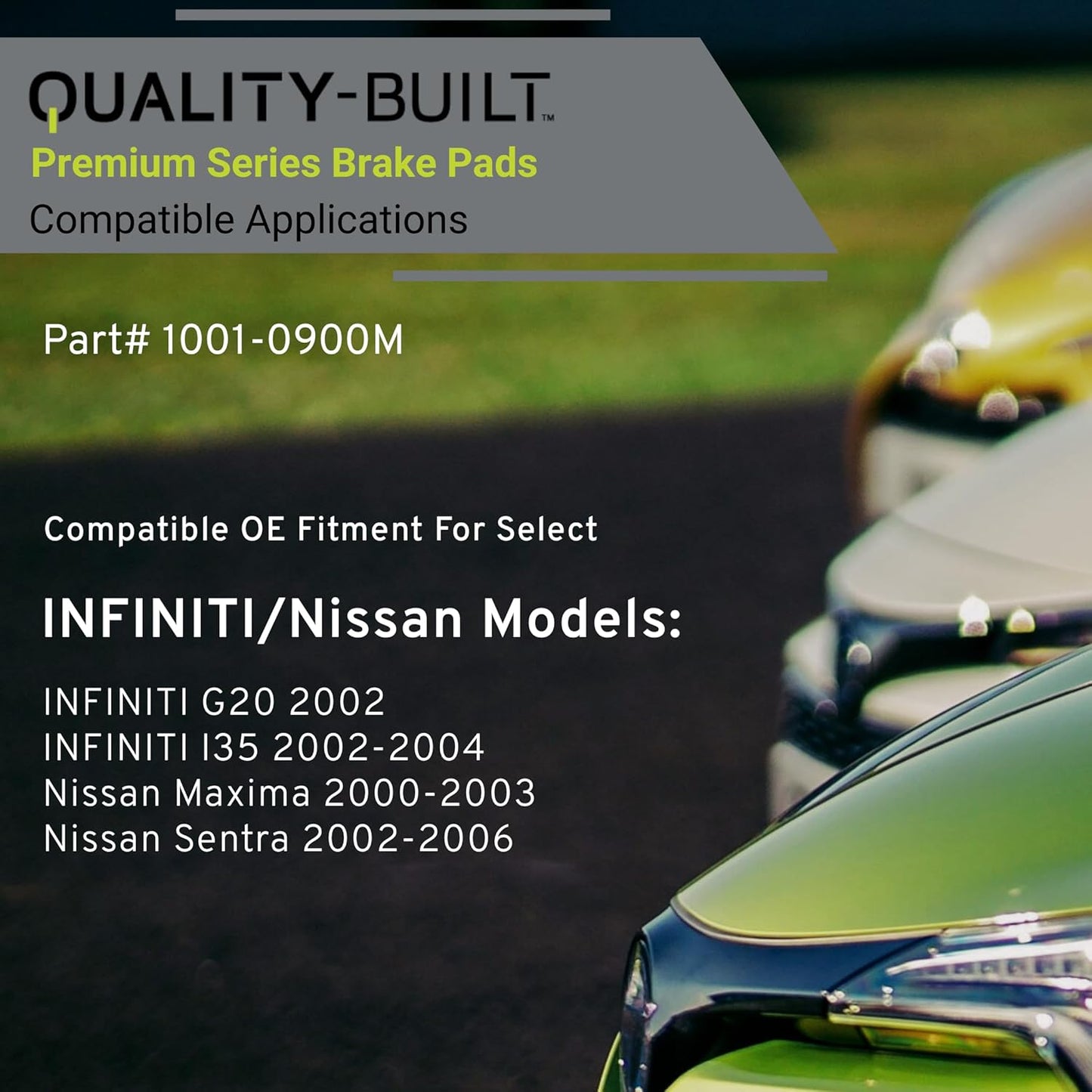Premium Semi-Metallic Rear Brake Pads (1001-0900M) Compatible with INFINITI G20 2002-2002, INFINITI I35 2002-2004, Nissan Maxima 2000-2003, Nissan Sentra 2002-2006