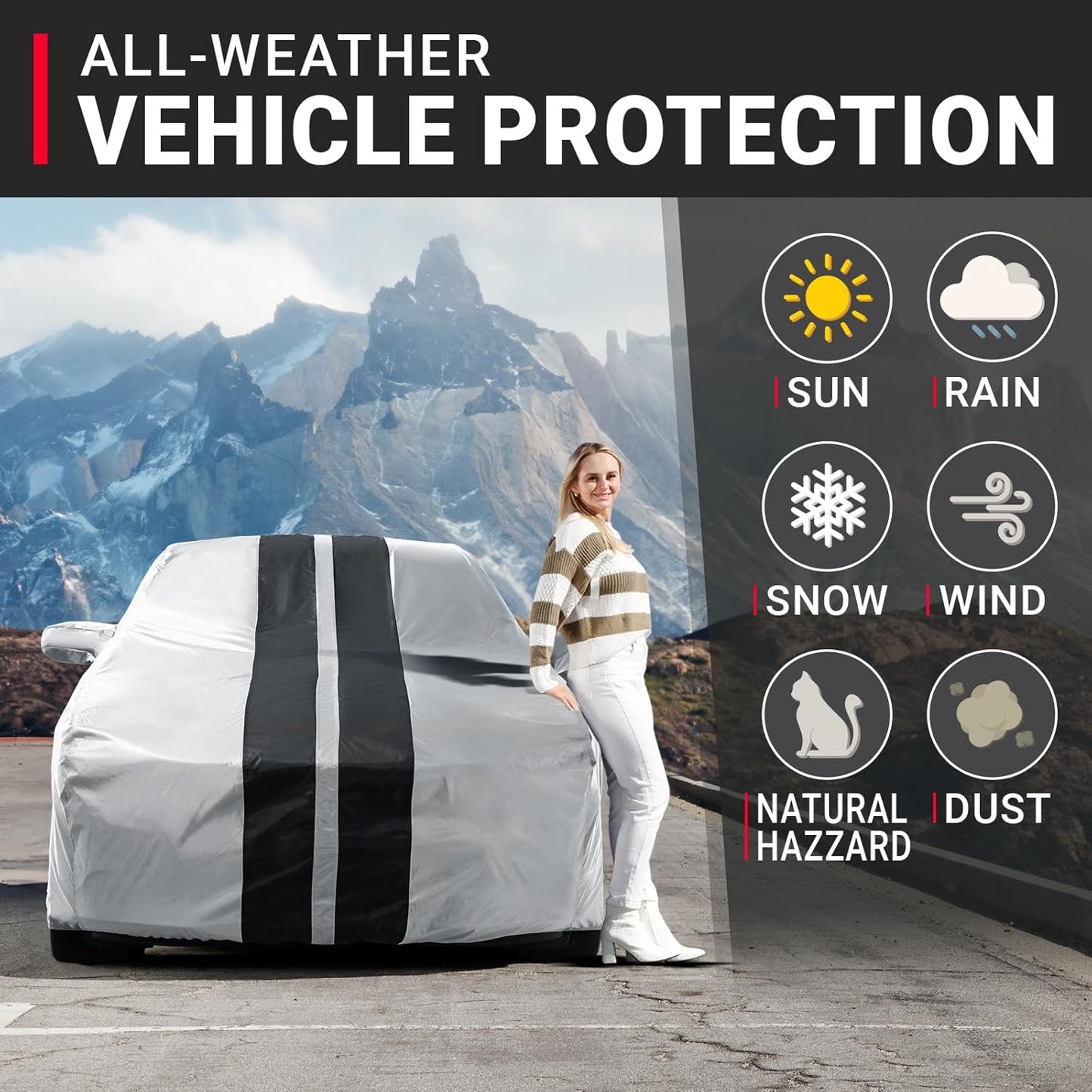 iCarCover Custom Car Cover for Chevy SS (2014-2017) Waterproof All Weather Rain Snow UV Sun Protector Full Exterior Indoor Outdoor Car Cover (Stripe - Gray/Black)