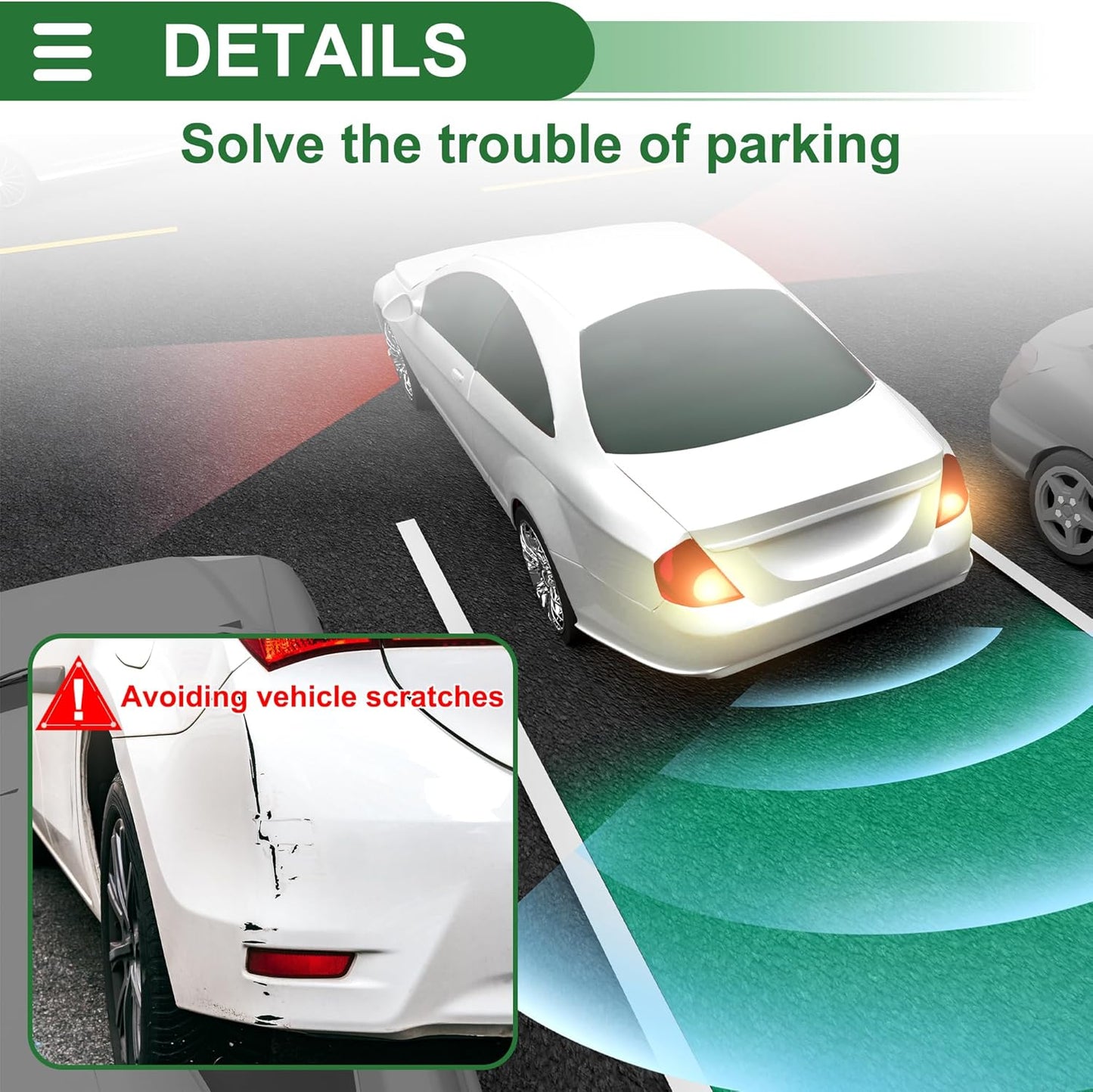 Motoforti Universal Car Auto Vehicle Reverse Backup Radar System Reverse Parking Sensors Alarm Buzzer Reminder Distance Detection Red 4Parking Sensors