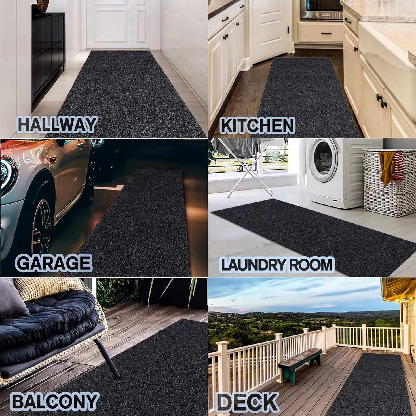 Custom Size Backed Non-Slip Area Rugs Runner, Easy Clean, Waterproof Runner Rugs for Hallway Entryway, Kitchen, Laundry, 2FT x 67FT, Black