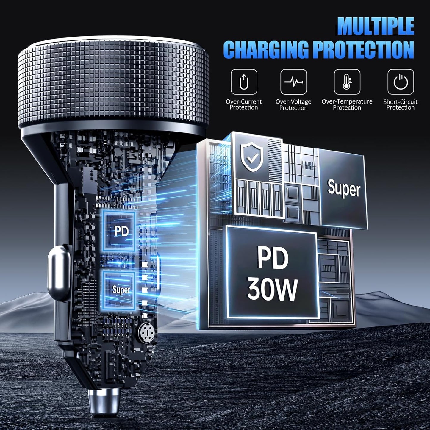 Car Charger USB C, 78W 4 Port Fast Charging Car Phone Charger Adapter, Dual USB-C & USB-A Cigarette Lighter Adapter with Voltmeter Type C Vehicle Accessories for iPhone 16 15, iPad, Samsung, Android