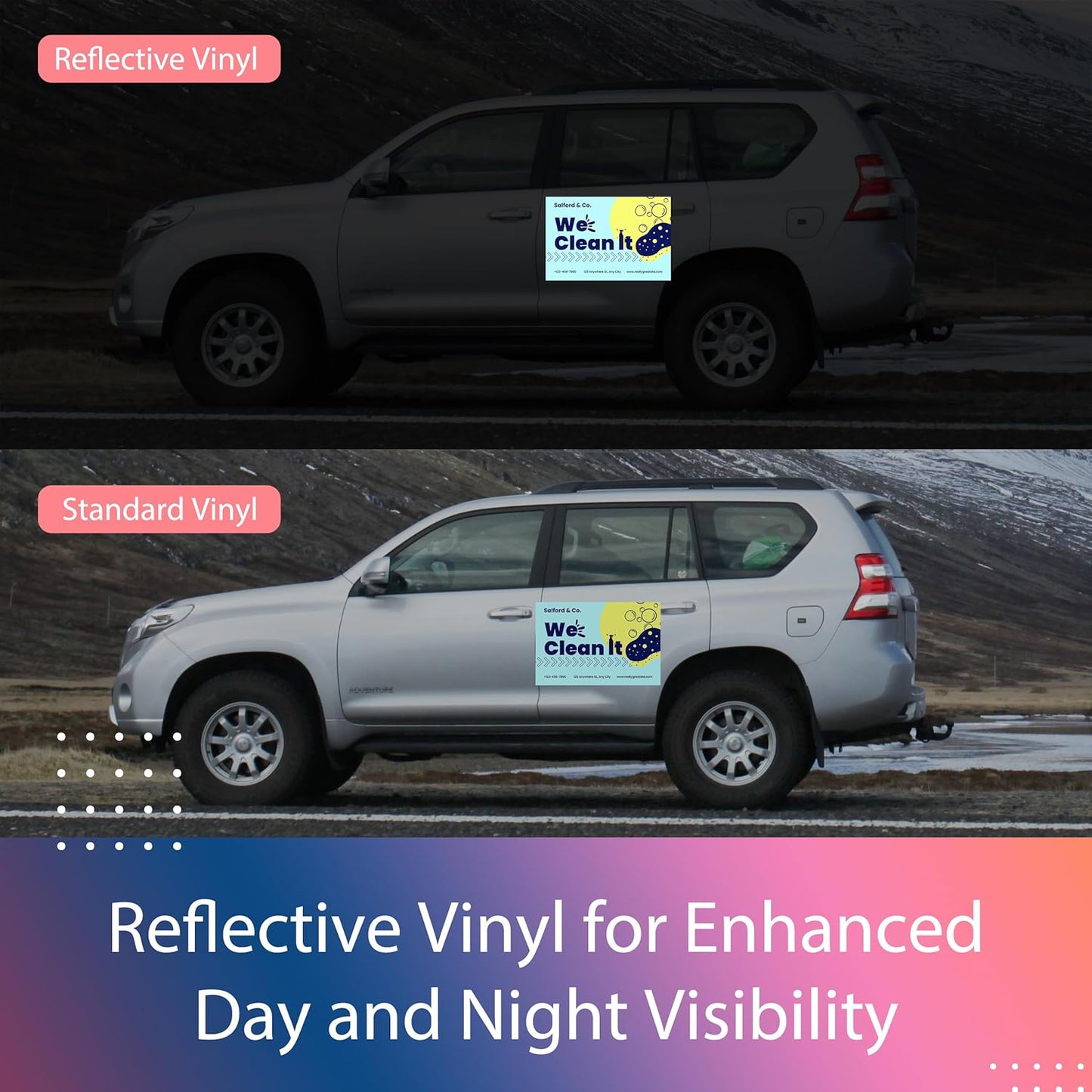 Custom Car Magnet for Business 2 Pack | Personalized Logo, Text, and Image Reflective Magnetic Signs for Vehicles | Effective Advertising Signs | Various Size | Weather-Resistant - 16x23in