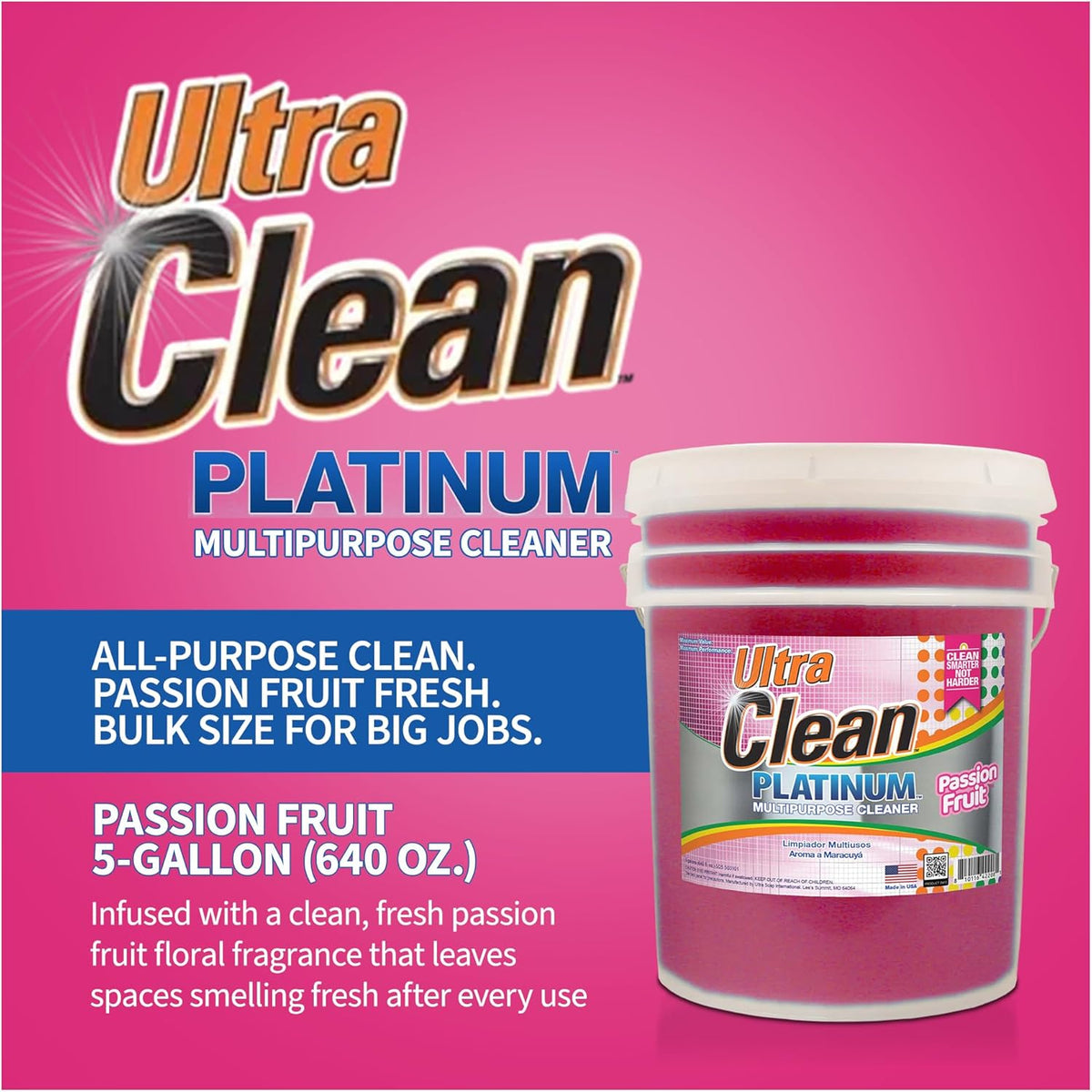 Ultra Clean Platinum Multipurpose Cleaner, Non-Abrasive and Bleach-Free, for Kitchen Counters, Bathroom Floors and Garage Spaces, Passion Fruit, 5 Gal