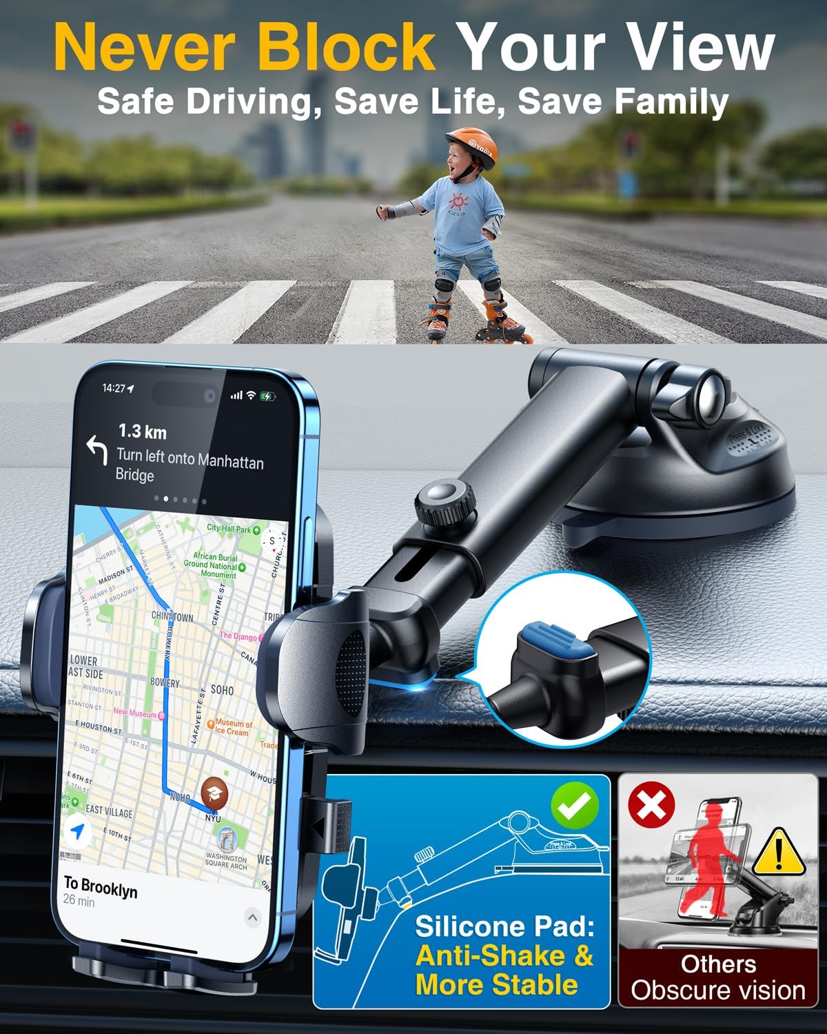 YRU [True Military-Grade & 360 Degrees Rotatable Suction 2025 Ultimate Car Phone Holder Mount 【90+LBS Safest Strongest & Patent Certs】 Dashboard Windshield Vent for iPhone 16 15 Pro Max Samsung, Red